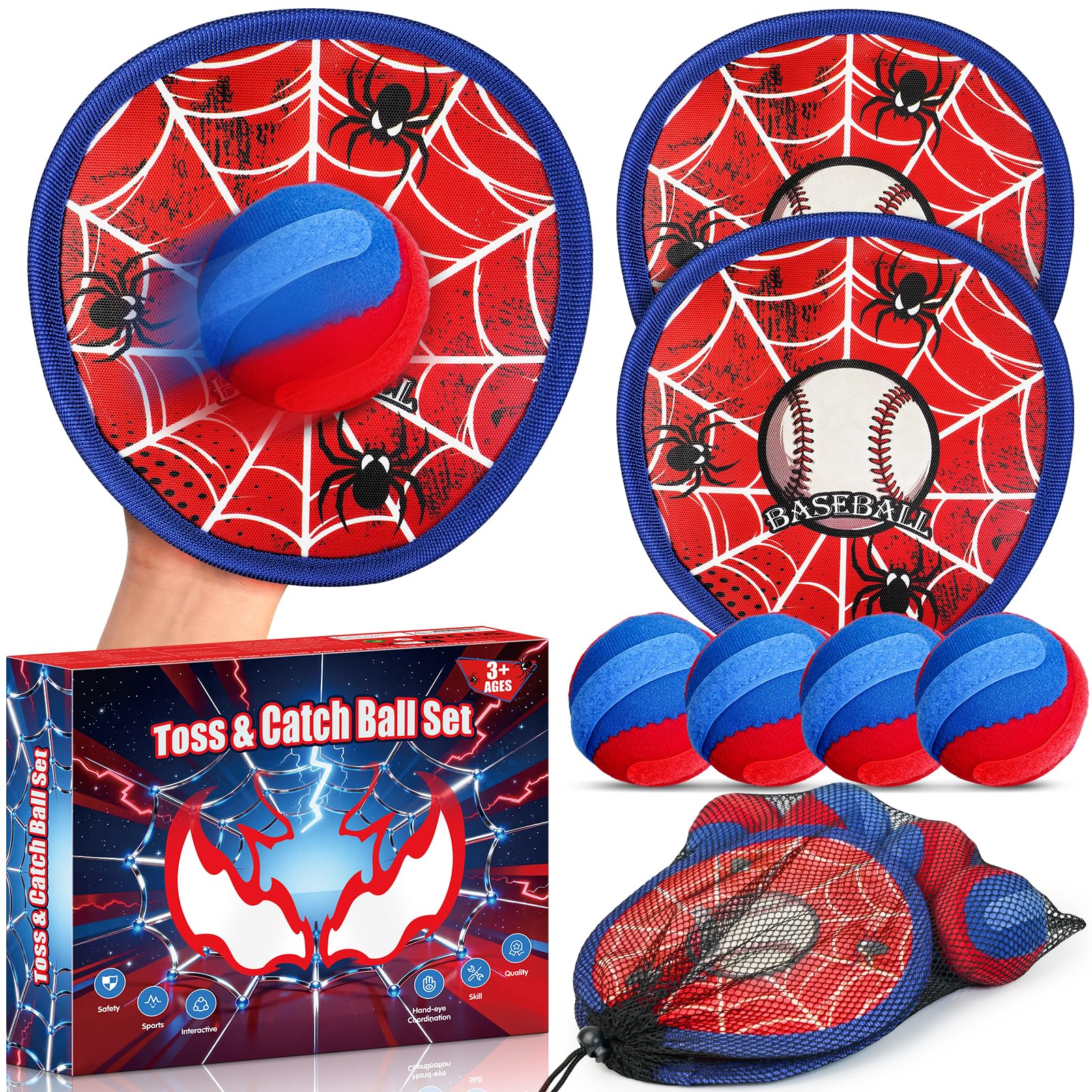 Joozmui Toss and Catch Ball Outdoor Toys for Kids, Sticky Baseball Garden Beach Toys for Family, Outdoor Garden Games for Kids, Birthday Easter Gifts for 3-12 Year Old Boys Girls