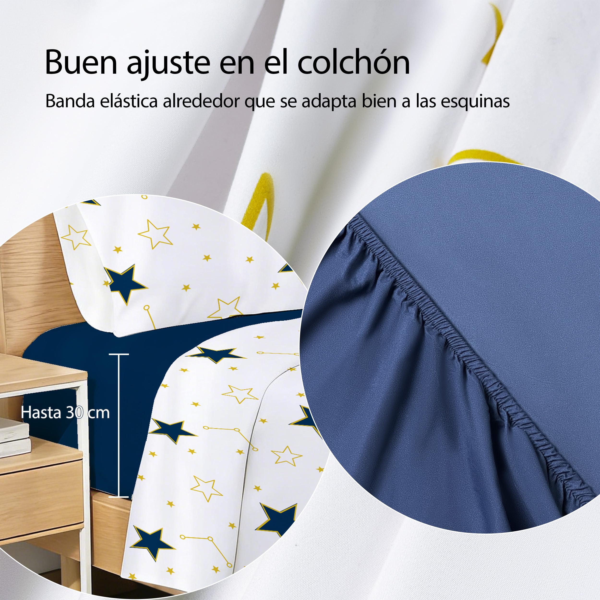 Etrexonline Conjunto de Sábanas 3 Piezas Cama 90 cm - Microfibra Ultra Suave Incluye 1 Bajera 90x200+28 cm, 1 Encimera 160x270 cm, y 1 Funda de Almohada 50x110 cm - Color Estrella Nuevo