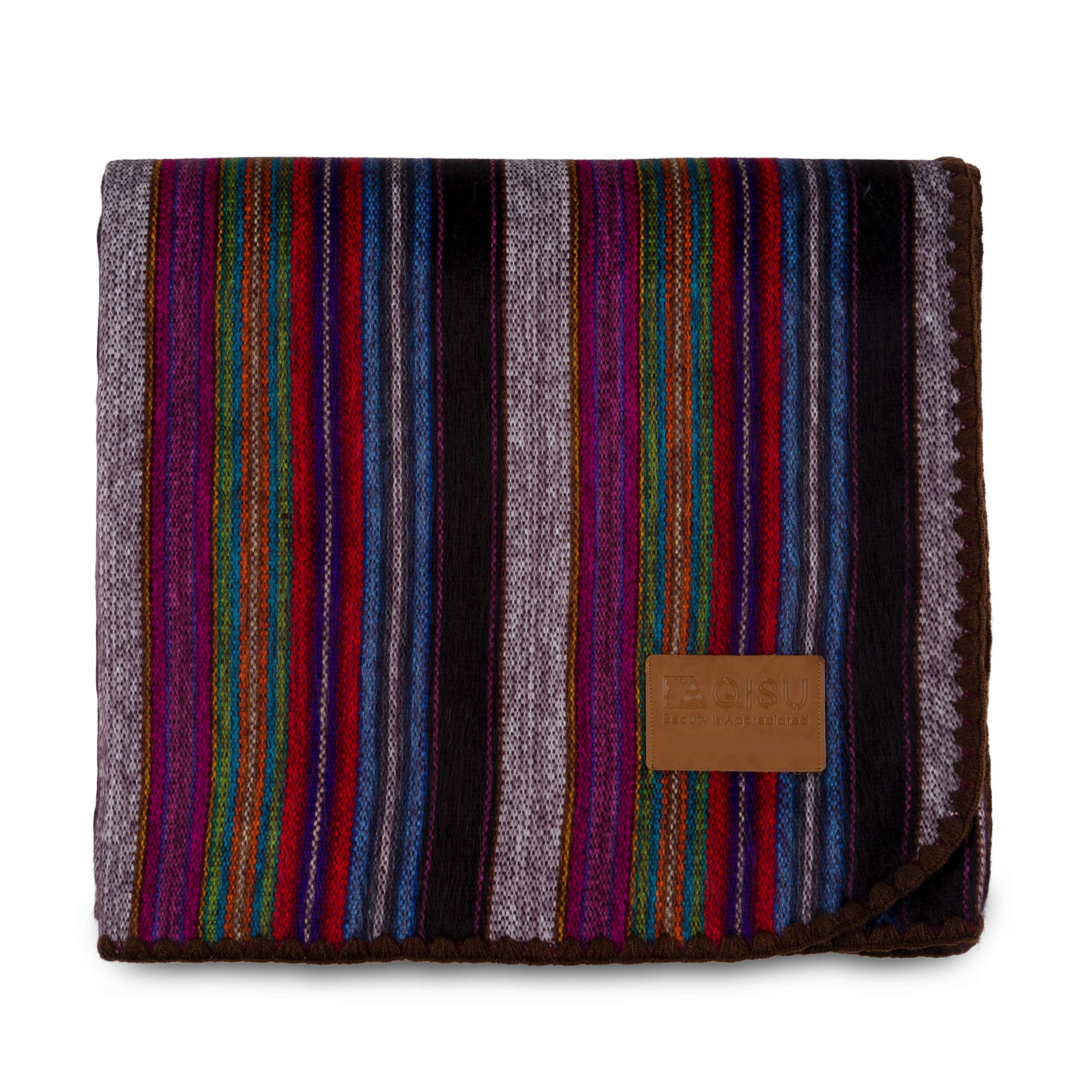 QISU Alpaca Wool Blanket Throw | Large, Beautiful, Warm, Variegated | 85 x 65 inches | Ultra-Soft, Hypoallergenic and Breathable | Non-Itchy or Scratchy (Purple Earth Variegated)