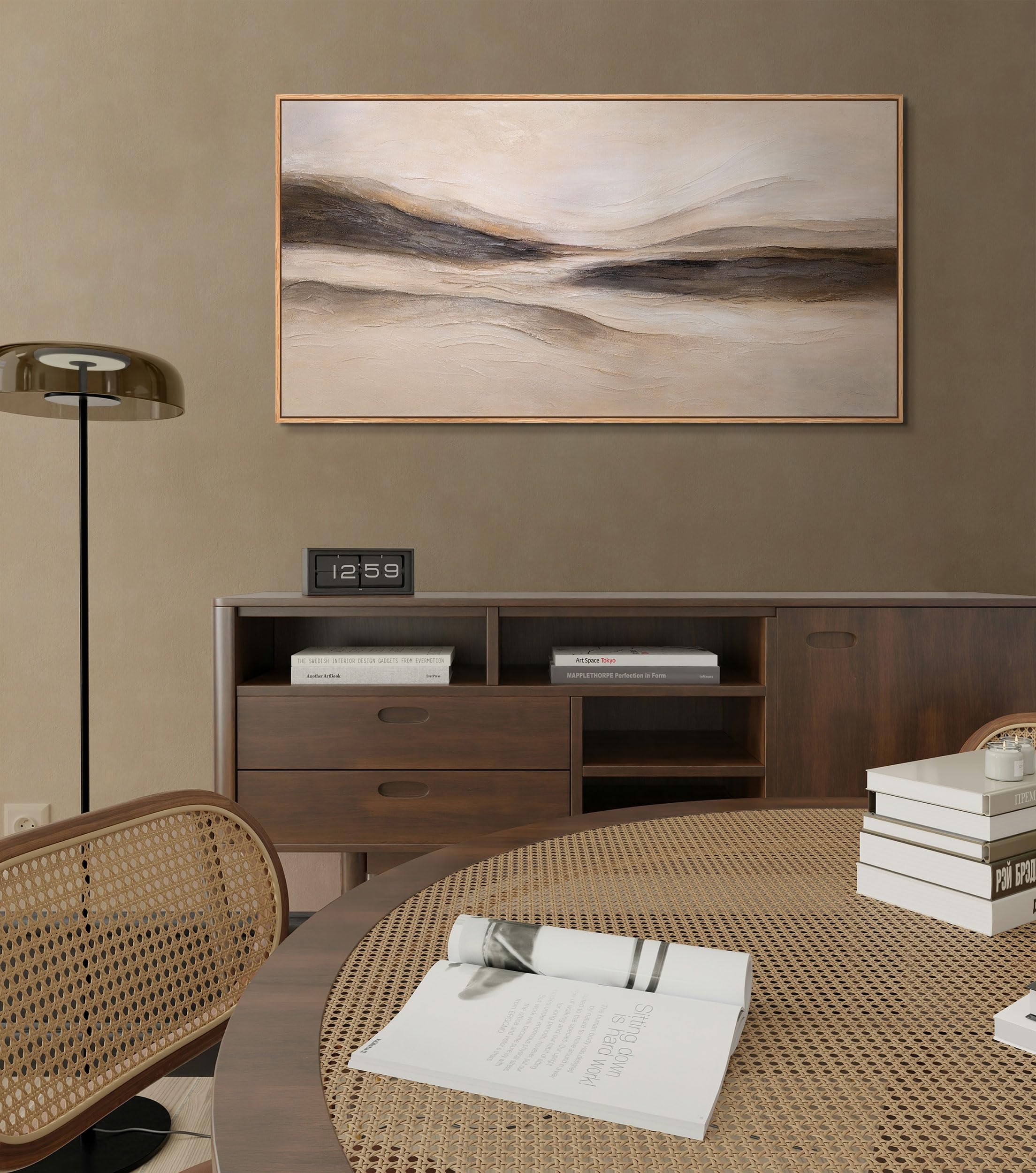 Abstrakt Braunbeige Acryl Gemälde auf Leinwand mit Rahmen 160x80 cm handgemalt Wandbild