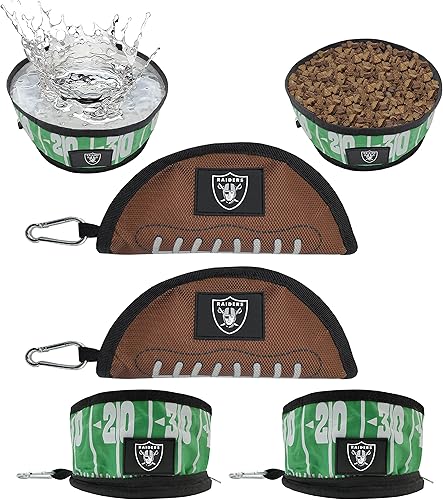 NFL LAS Vegas Raiders Pets First - Juego de cuencos plegables de viaje para perros, paquete de 2 cuencos para comida y agua para perros, los mejores