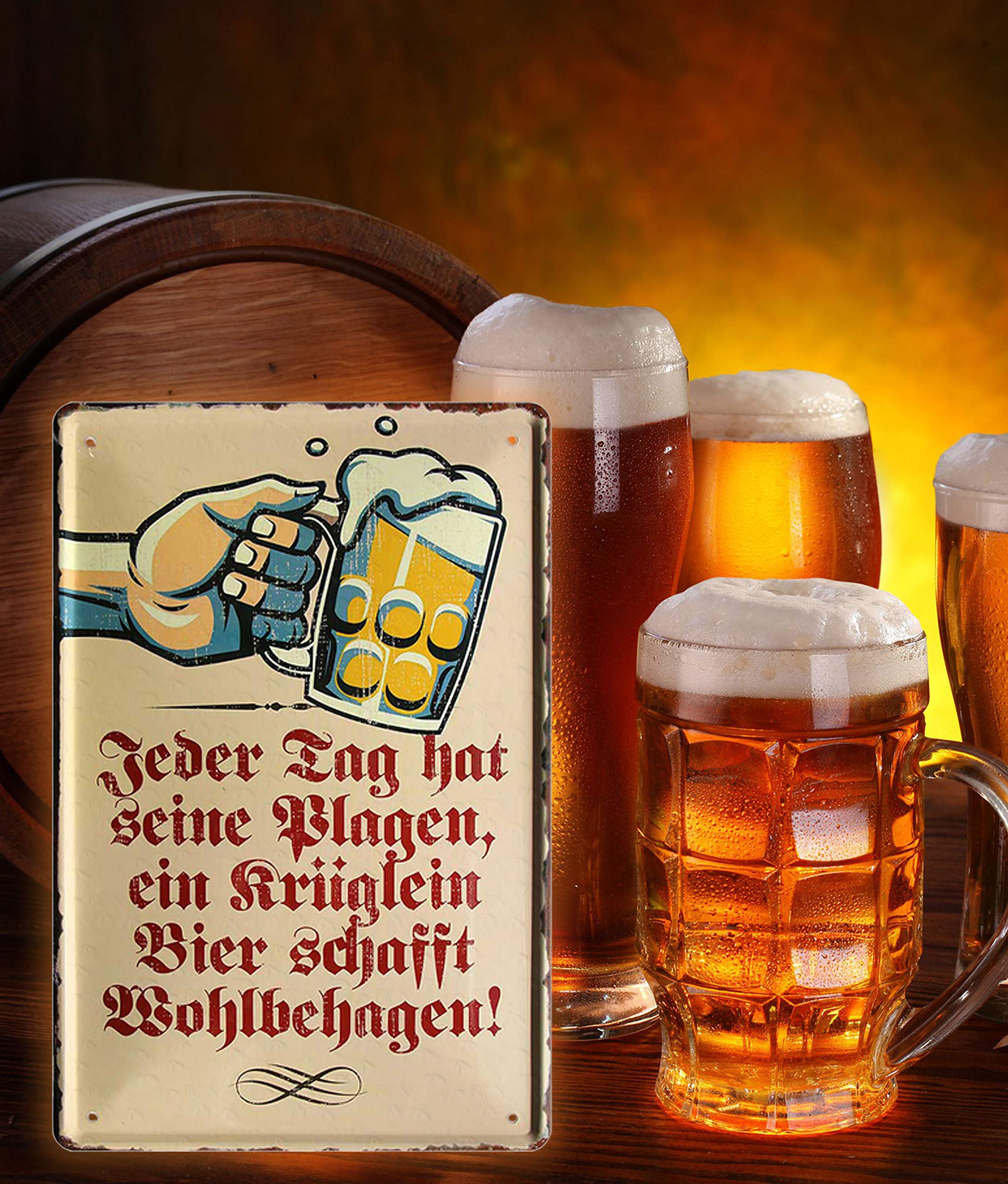 Retro Blechschild Mit Bier-Spruch – „Ein Krüglein Bier Schafft Wohlbehagen“, 20x30 Cm, Perfekt Zum Dekorieren & Verschenken