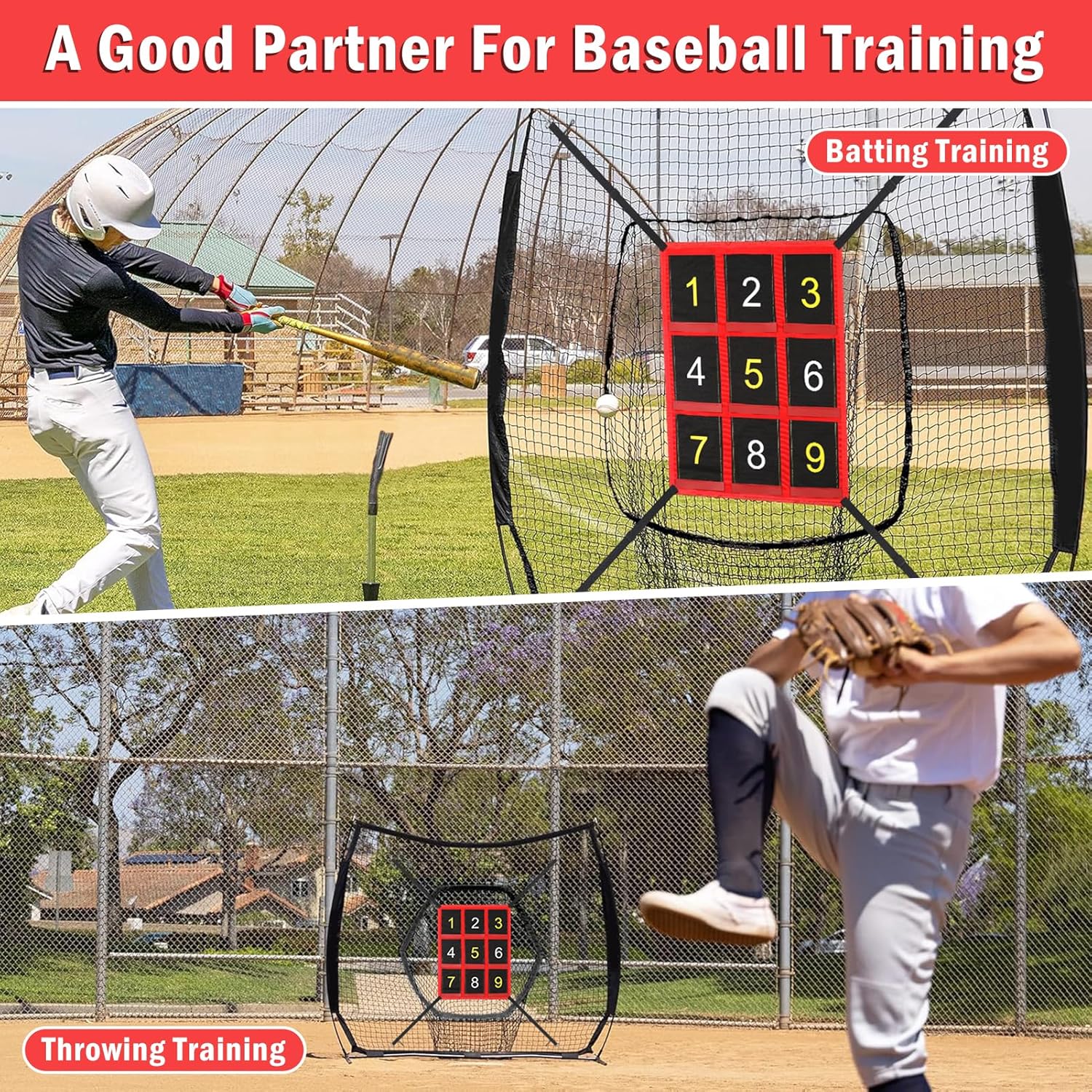 9-Section Numbers Strike Zone Target for Baseball Softball, 27.1 x 20.8in Obvious Yellow White Numbers Baseball Target, Suitable for Various Age Waterproof & Adjustable Softball Pitching Practice Nets
