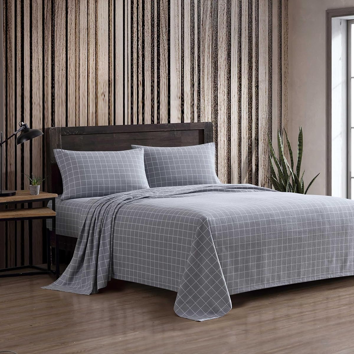 Eddie Bauer - Queen Bed Sheets, Cotton Flannel Bedding Set with Matching Pillowcases, Brushed for Extra Softness, Deep Pocket, Oeko-Tex Certified (Great Plains Plaid Grey)