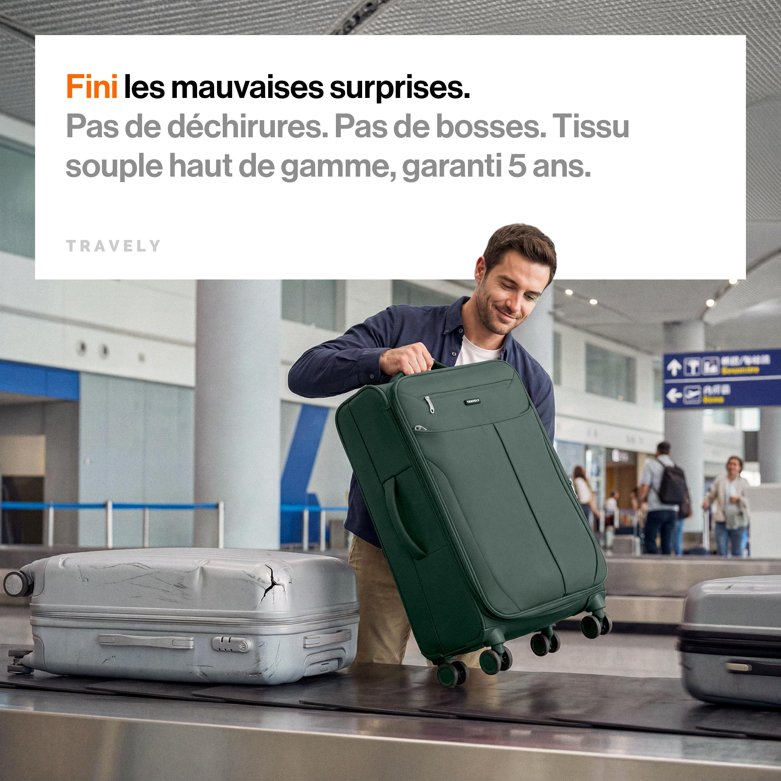 Travely Valise en Tissu L - Valise Taille Moyenne avec 4 roulettes et Cadenas TSA à Combinaison - Valise Souple avec Soufflet Extensible, fabriquée en matériau résistant à la déchirure et déperlant