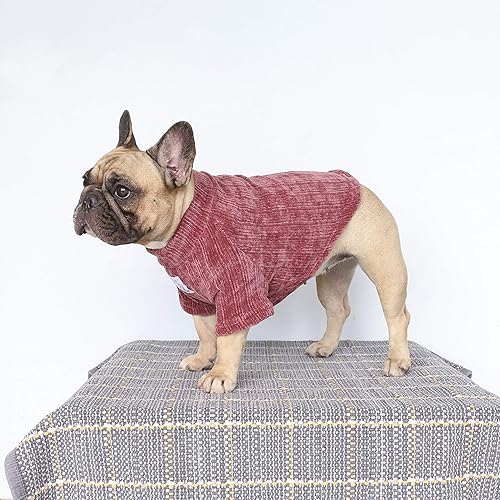 Miniatura 7 de iChoue Suéter cálido de invierno para mascotas, ropa de cuello alto para bulldog francés, pug boston, terrier, de pana, para clima frío, color