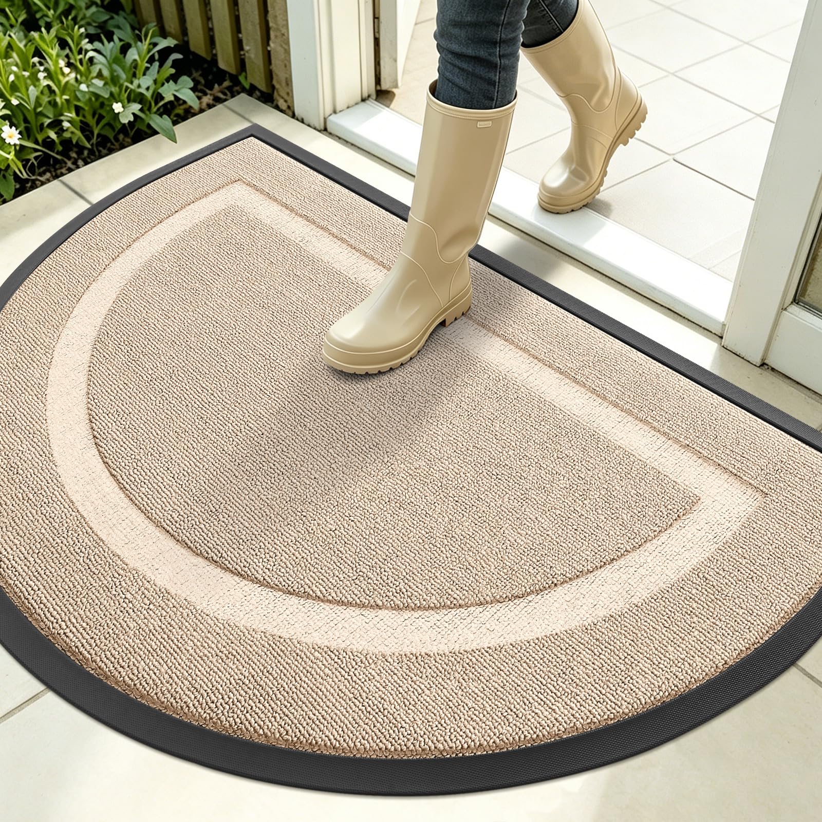OLANLY Half Circle Front Door Mat Outside 35x23 All-Season Rubber Doormat