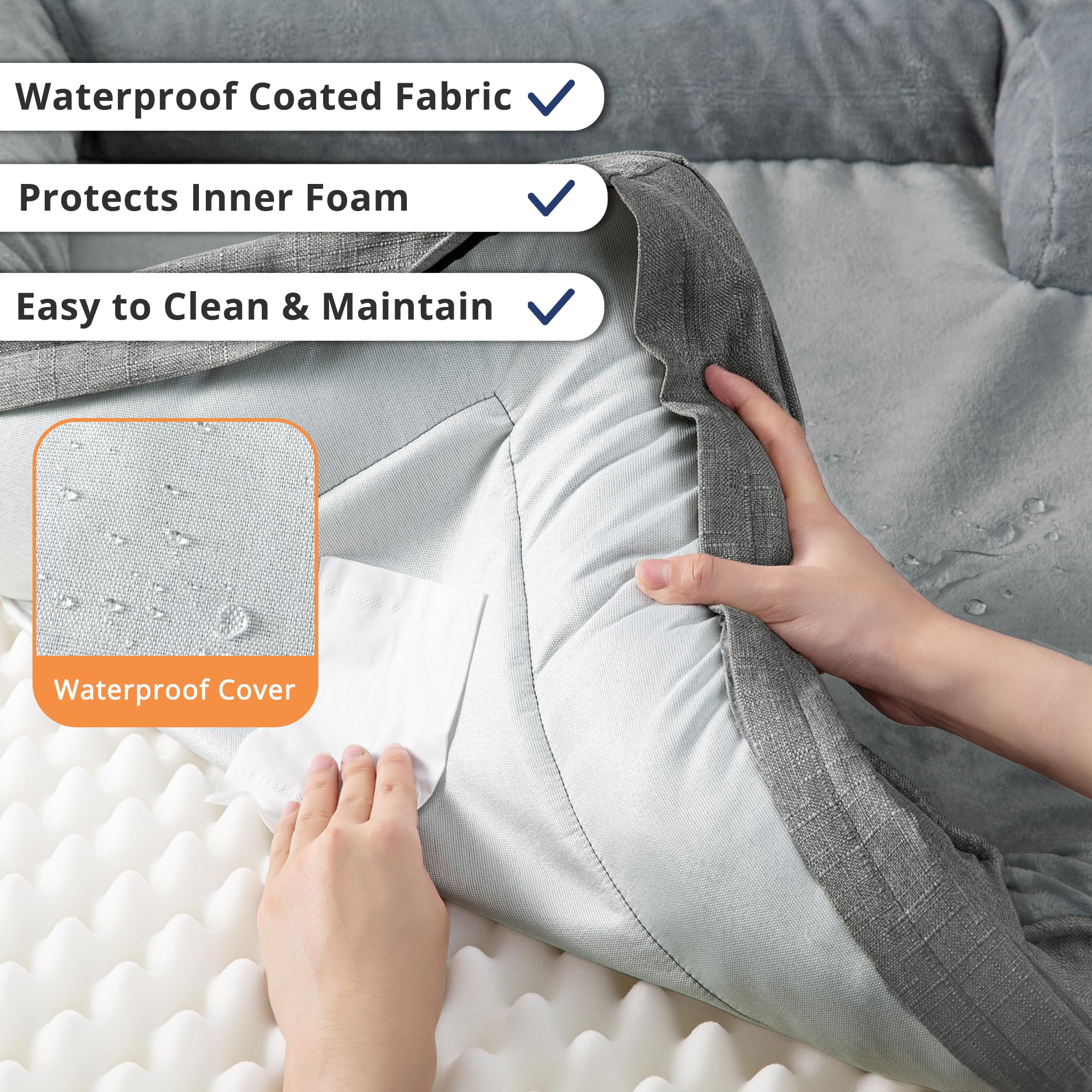 aodisman Orthopedic Dog Beds for Large Sized Dogs, Waterproof Memory Foam Big Size Pet Bed with Sides,Comfort Thick Egg-Crate Foam,Dog Couch Bed,Washable Cover & Non-Slip Bottom,Grey - image 3