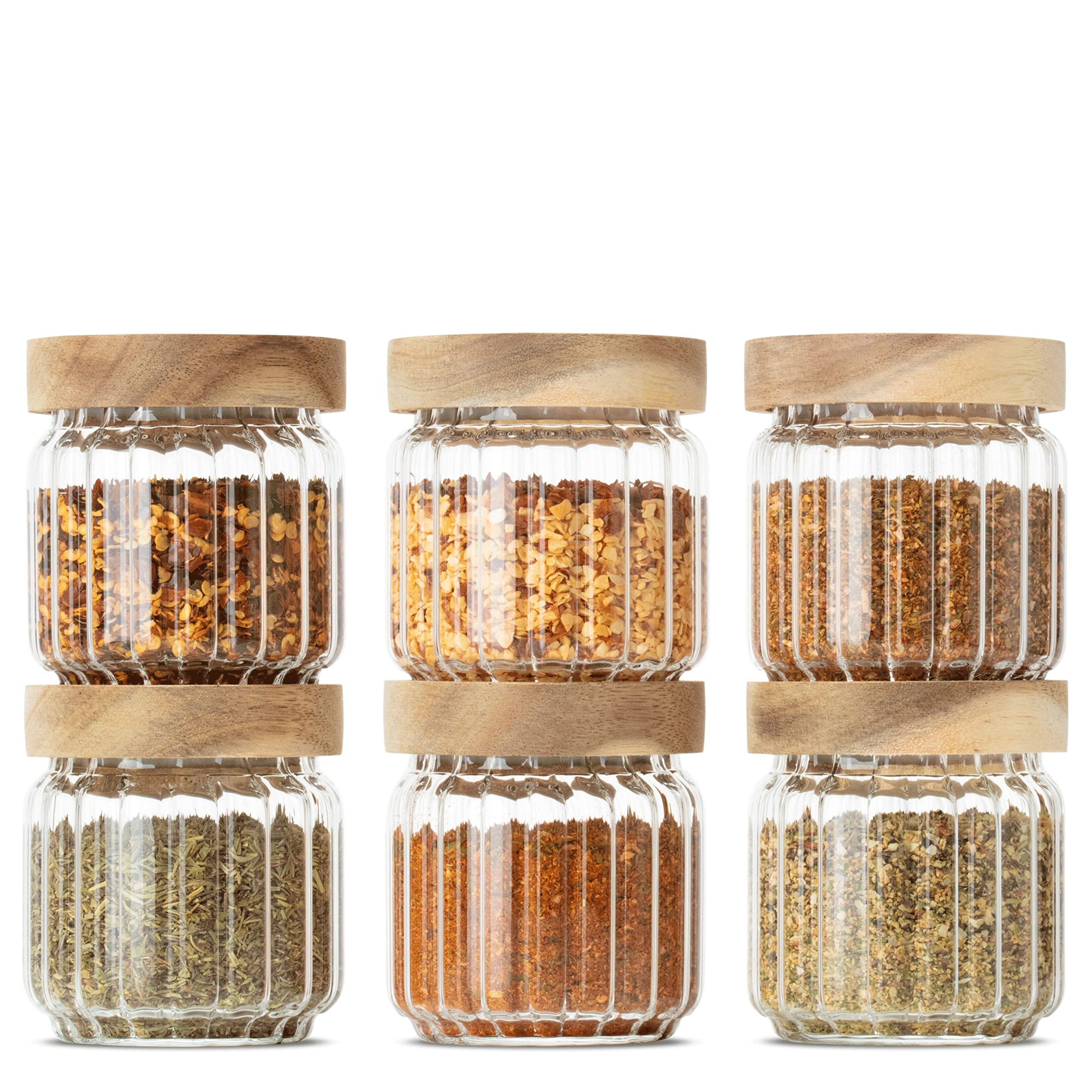 Econovo® Lot de 6 pots à épices striés (150 ml, empilables et hermétiques), avec couvercle, pour aliments ou épices, grands et petits
