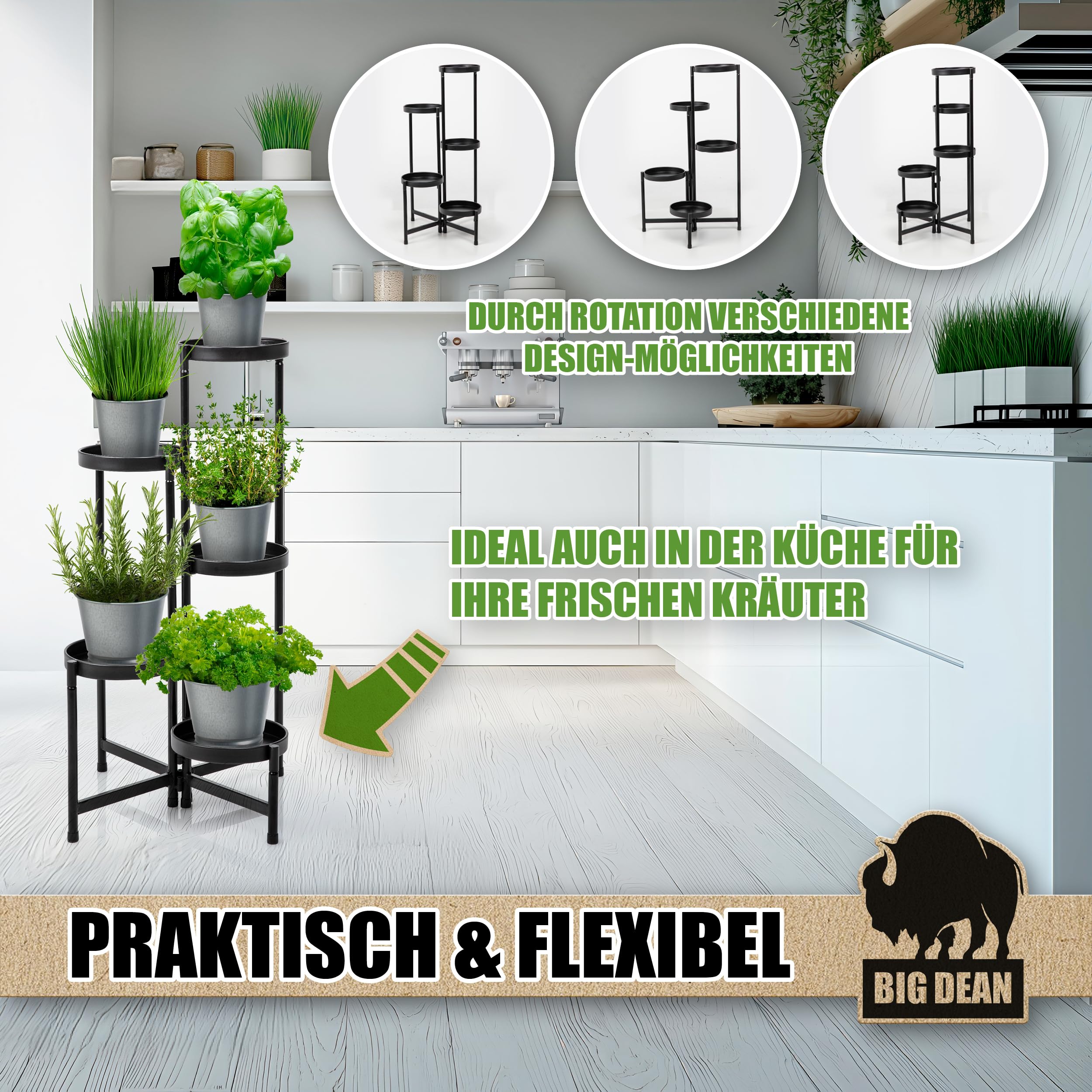 BigDean 5 Etagen Blumentreppe Blumenständer klappbarer Pflanzenständer Pflanzenregal Blumenregal Pflanzentreppe robuster Blumenständer Metall