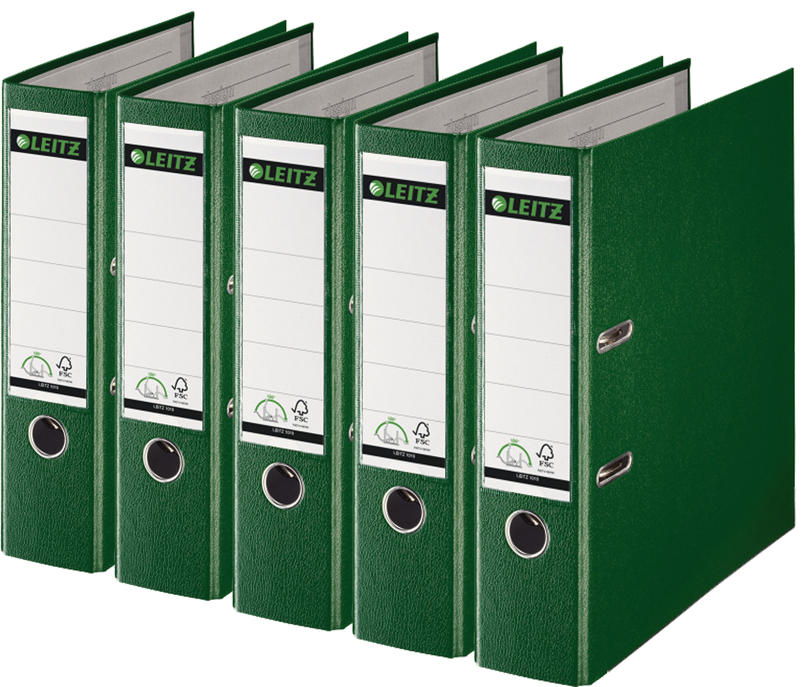 Leitz 1010-50 Qualitäts-Ordner Plastik-Cover (A4 breit| 5er Pack, Grün)