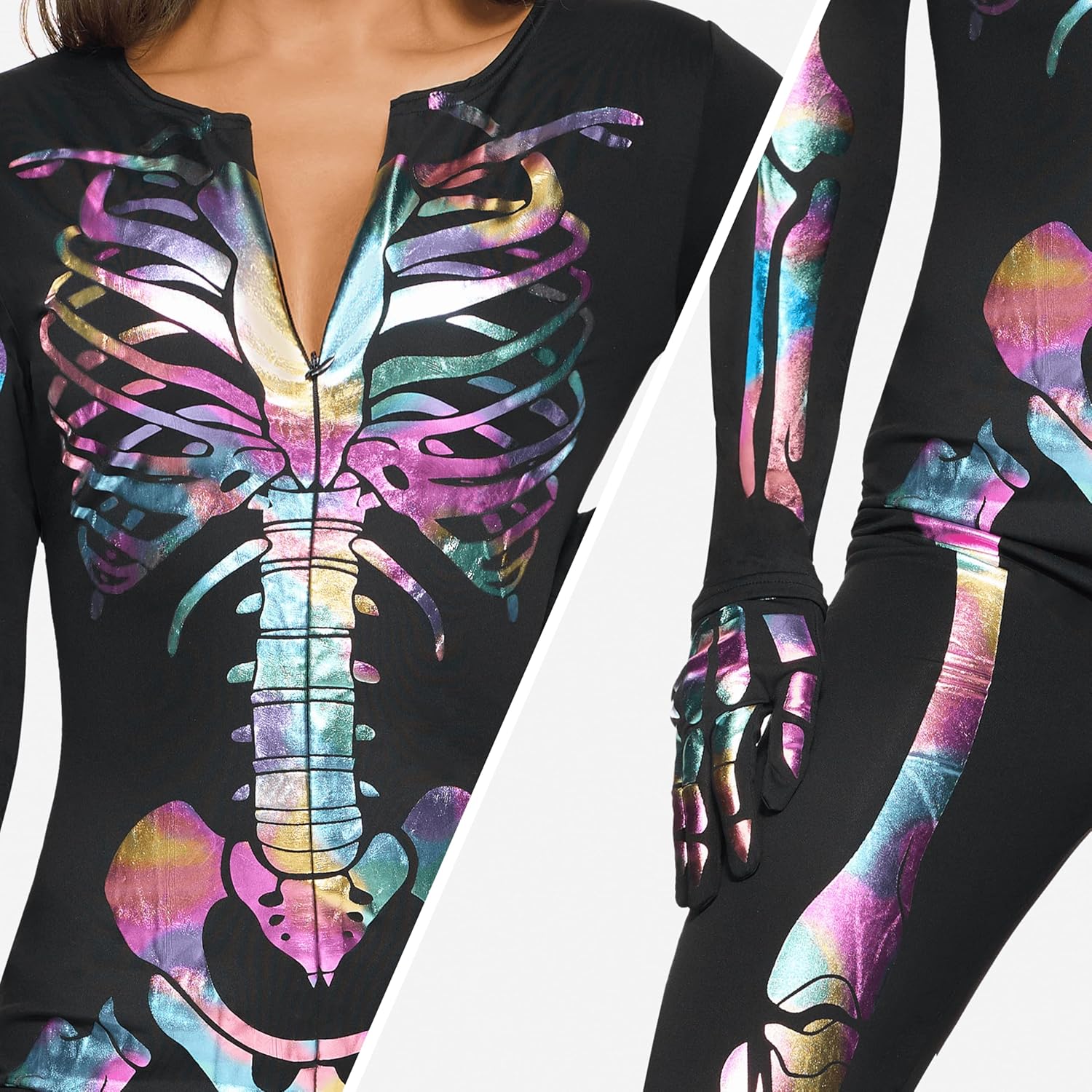 Spooktacular Creations Womens Skeleton Costume Glow in the Dark, Halloween Skeleton Bodysuit, Halloween Costumes for Adult - Image 4