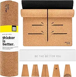 Tapete de ioga de cortiça de luxo - antiderrapante, aderência extra grossa. Mais grosso, mais longo e mais largo para mais conforto e suporte. Resistente o suficiente para ioga quente. Natural, não