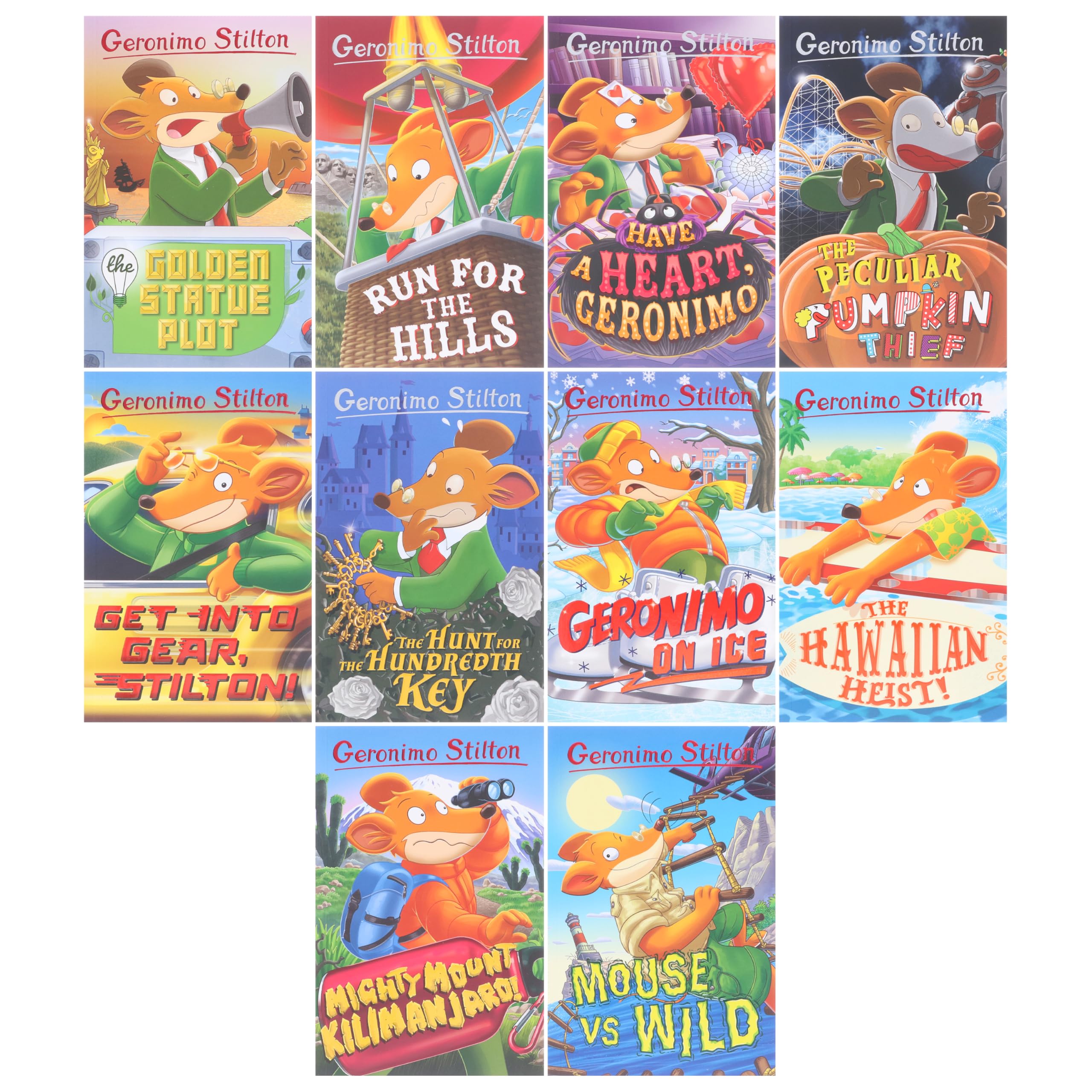 Geronimo Stilton Series 7 Children Book Collection 10 Books Box Set (Golden Statue Plot, Run for the Hills.... & 5 More)