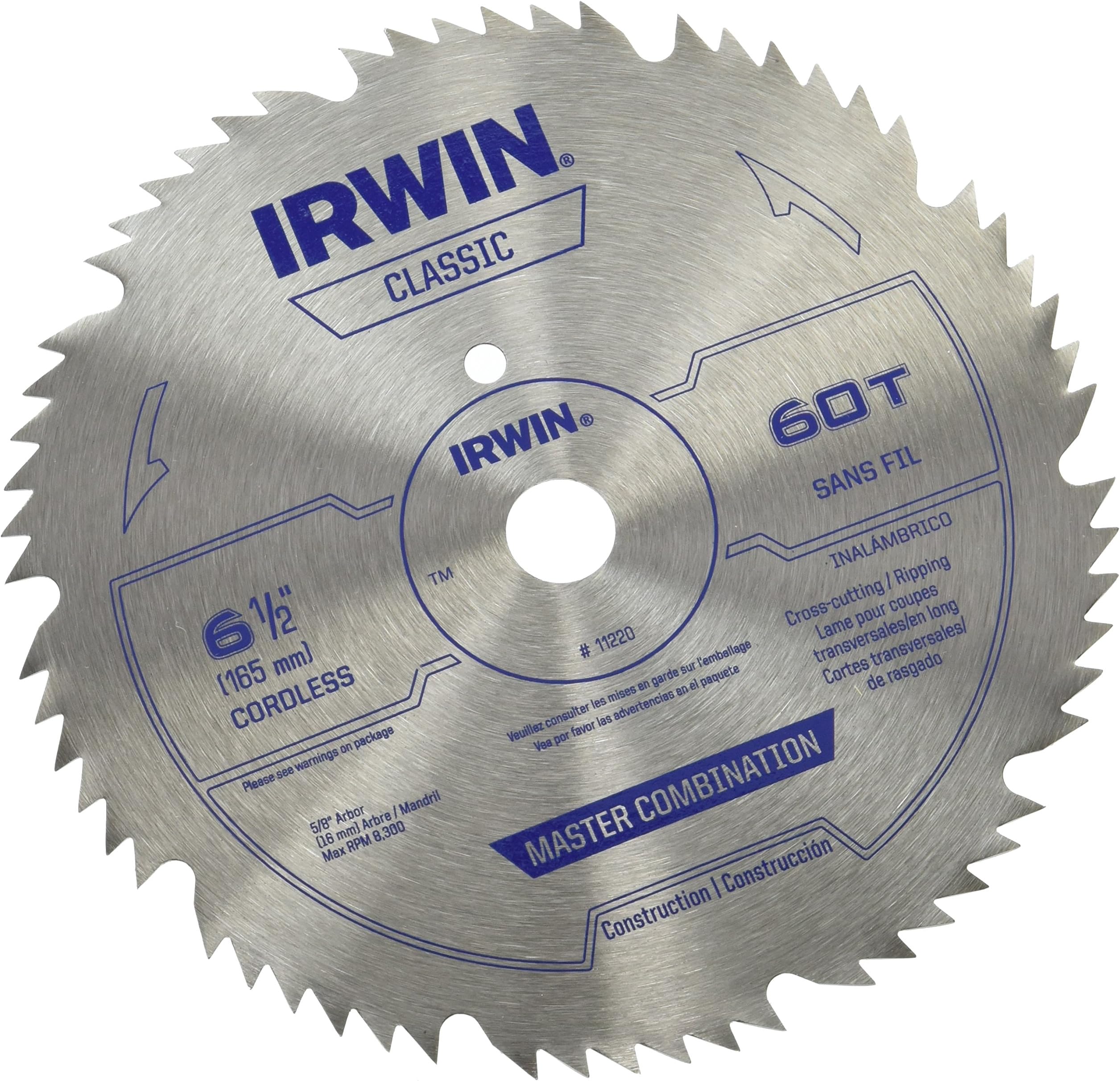 IRWIN Tools Classic Series Steel Cordless Circular Saw Blade, 6 1/2-inch, 60T.078-inch Kerf (11220)