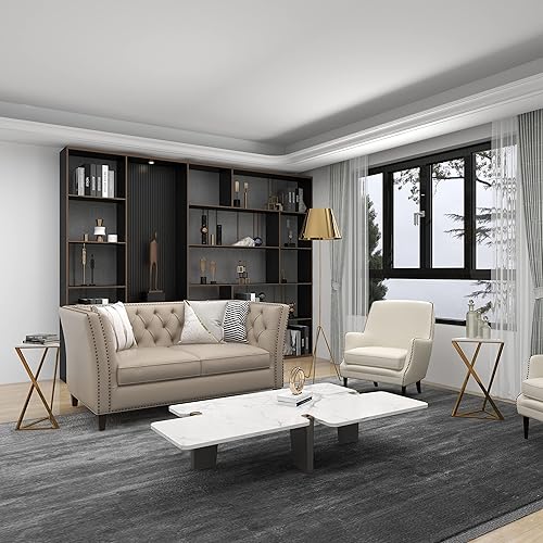 Miniatura 7 de Deco 79 Mesa auxiliar de metal con parte superior de mármol, juego de 2 mesas auxiliares de 14 pulgadas de ancho, 24 pulgadas de alto, color dorado