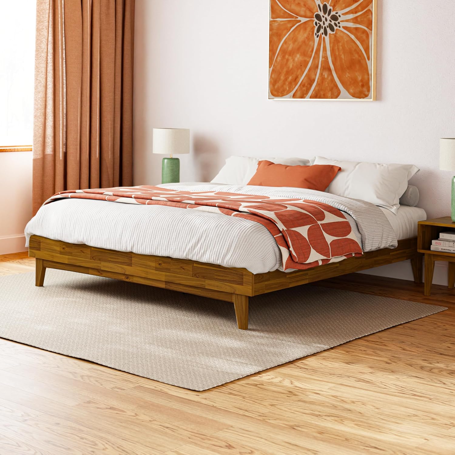 Bme Catherine King Platform Bed Frame, Modern Bed Frame Without Headboard, Wooden Low Profile Bed Frame, Acacia Wood Platform Bed Frame King, No Box Spring Needed, Supports up to 800lbs - Teak Brown Teak Brown King