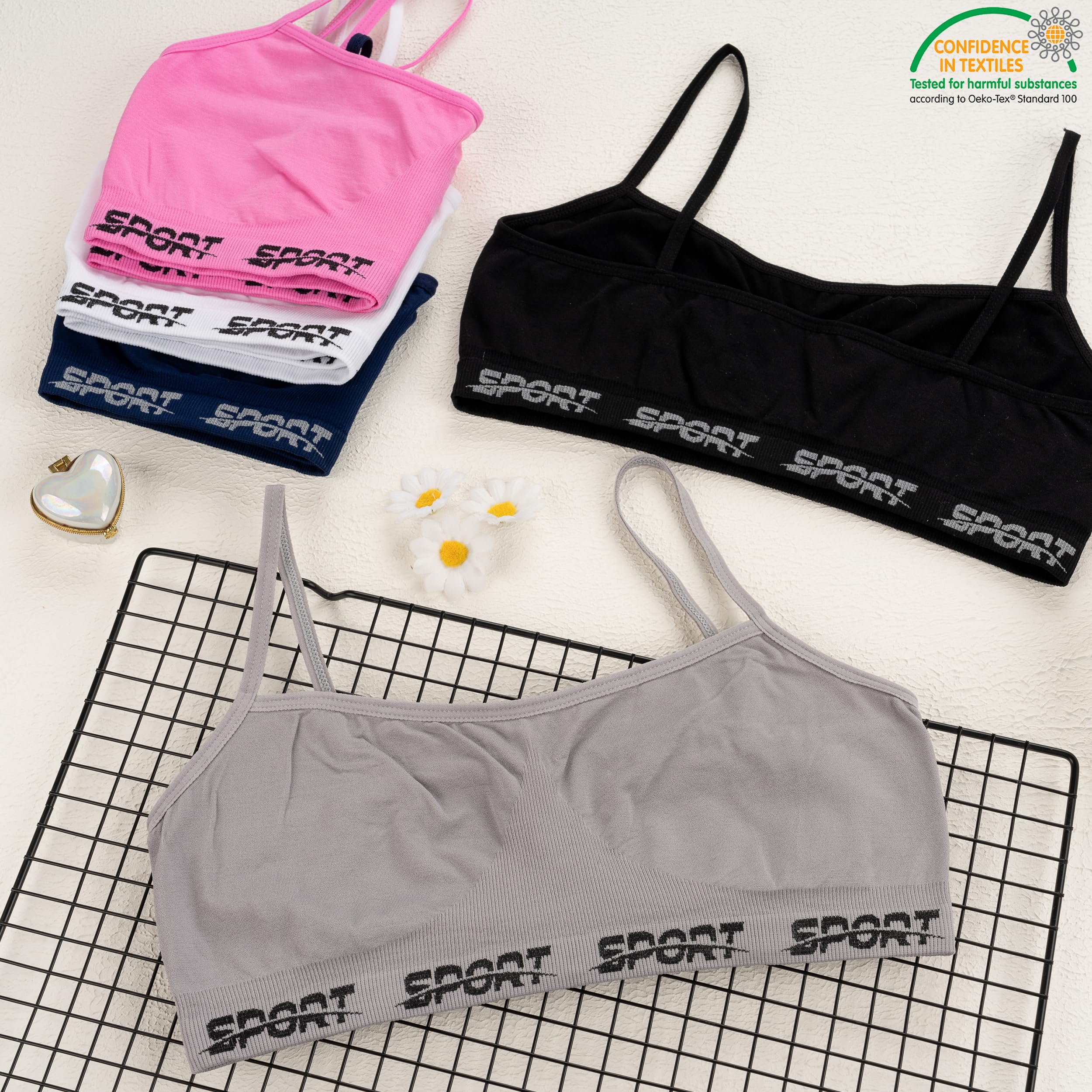 LOREZA ® 5 Bustiers pour Filles en Microfibre Soutien-Gorge de Sport sous-vêtements avec Dos Croisé et Bretelles Spaghetti 10 à 16 Ans