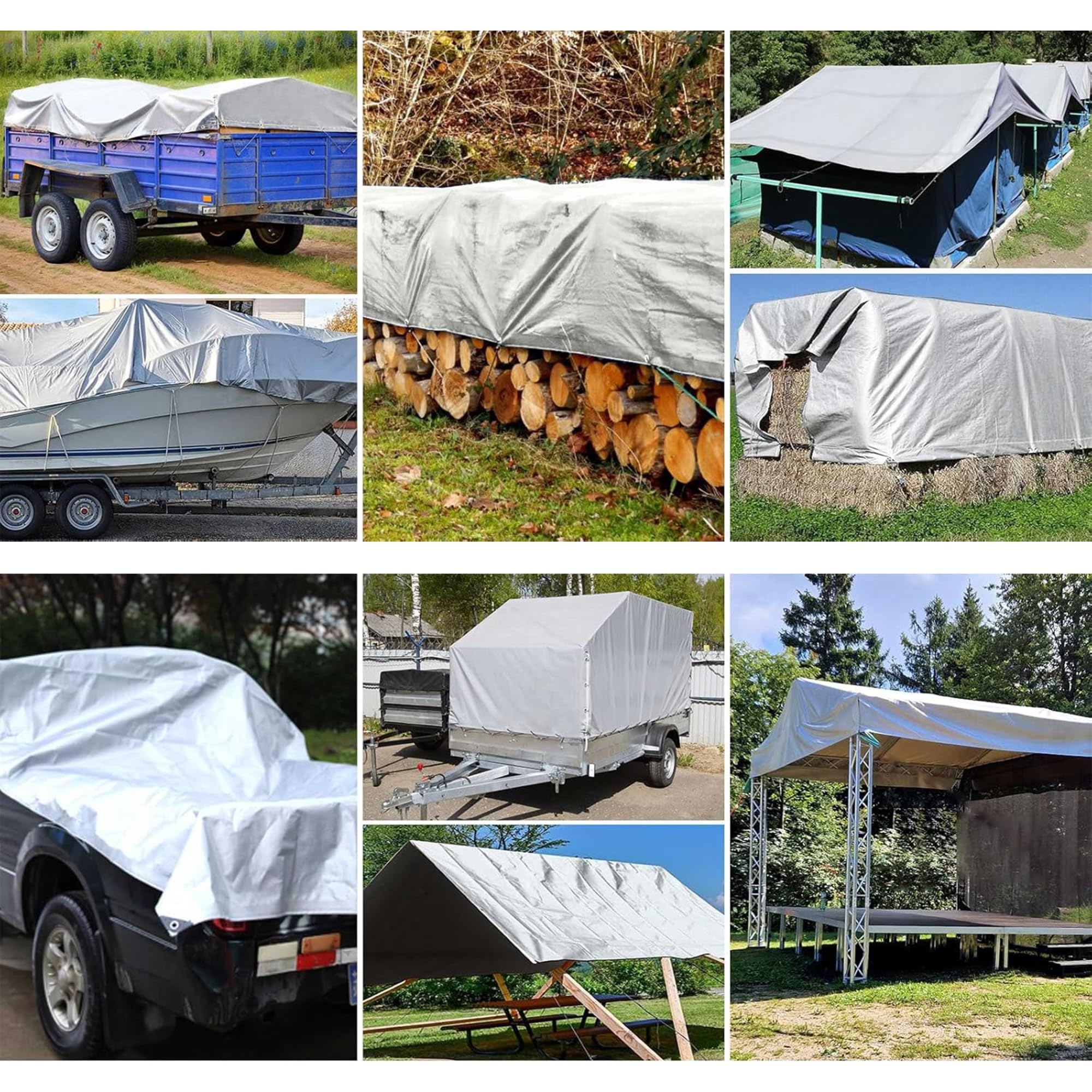 Bâche imperméable 200g/m² PE 7x7m et résistante en polyéthylène pour extérieur,résistante au Gel et aux UV,pour Jardin,tonnelle,Camping,Meubles,abri de Jardin argenté Vert