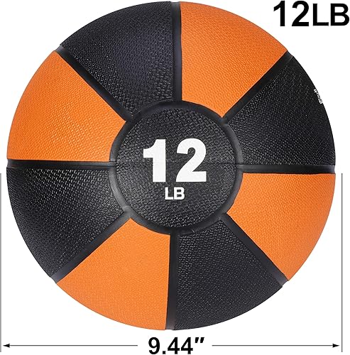 Miniatura 2 de ZENY Pelota medicinal de fitness de 12 libras, pelota de ejercicio pesada con agarre texturizado, entrenamiento de fuerza, pelota de goma para