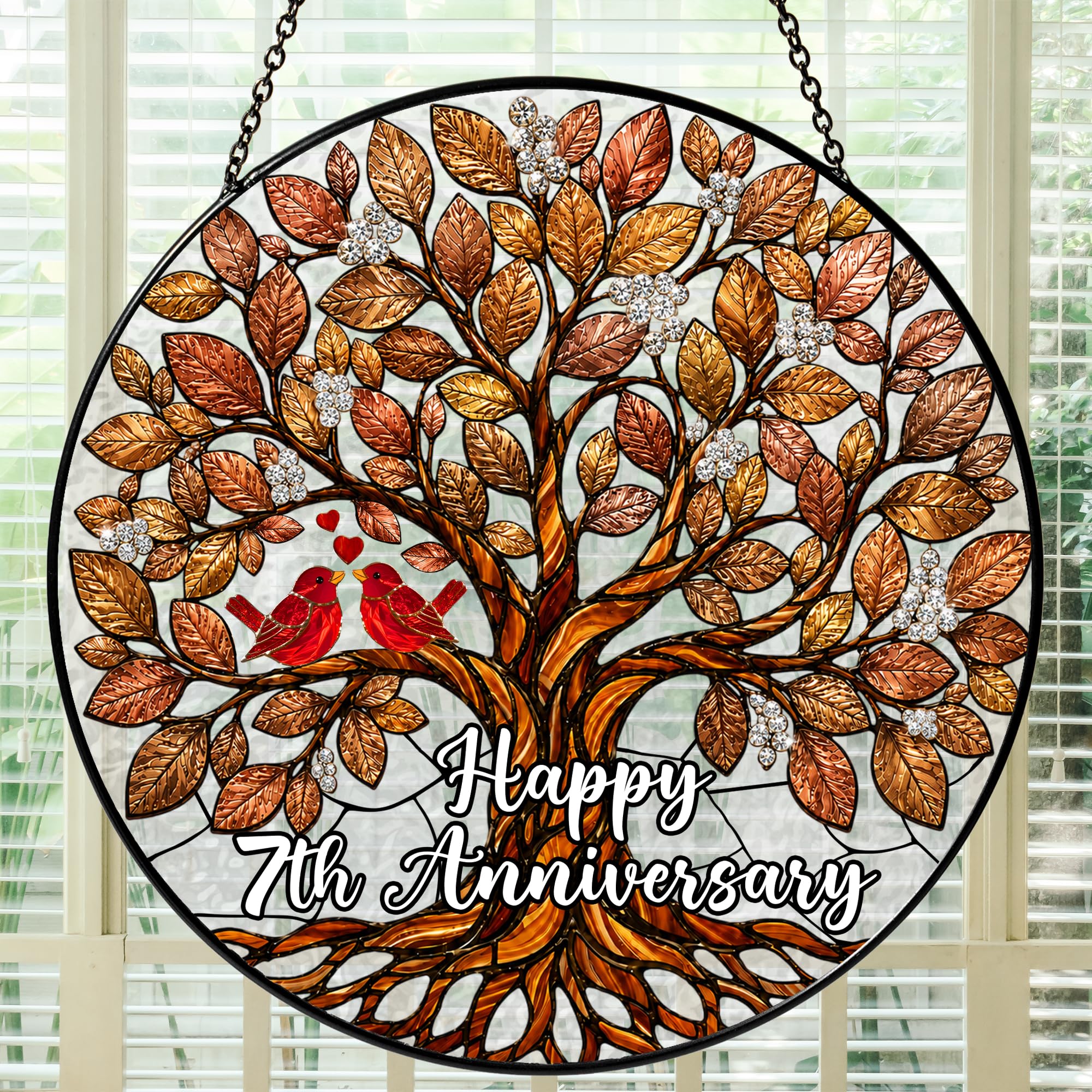 Bozspacer 7th Anniversary Stained Glass Suncatcher for Window