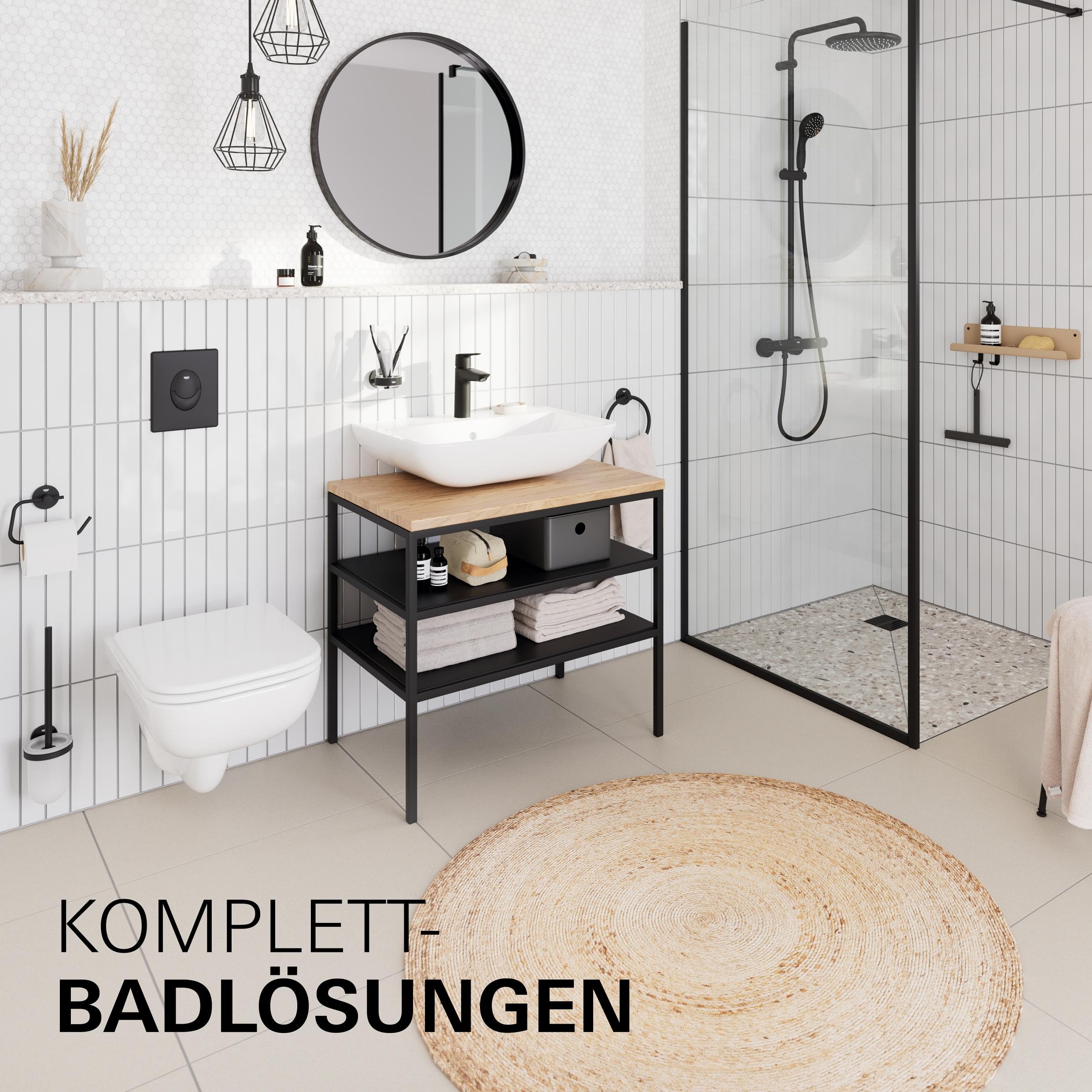 GROHE StartEdge, Waschtischarmatur 3,5l/min, wassersparend (Wasserhahn für das Bad, Badarmatur mit Zugstangen-Ablauf, 12cm hoch, mit 3in1 Werkzeug, einfache Installation), mattschwarz, 238982431