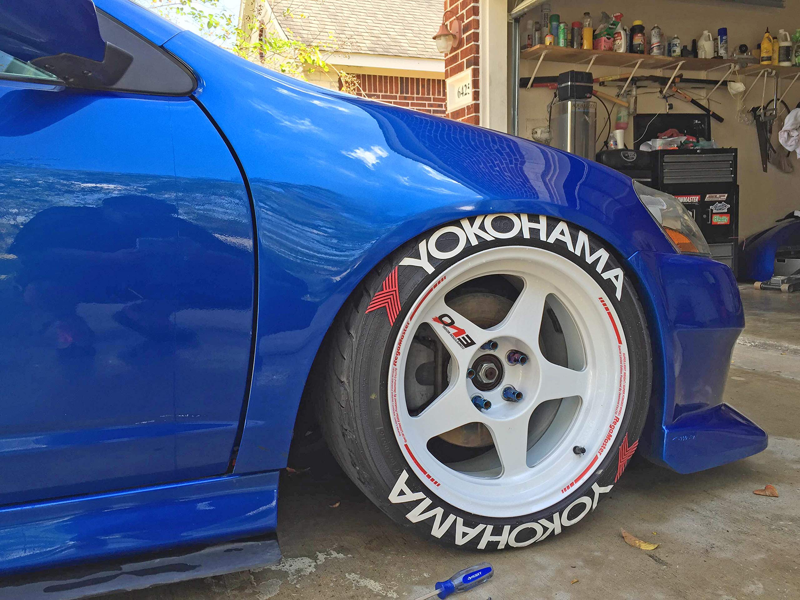 Tire Stickers Yokohama mit Logo – Permanentes DIY-Kleber auf weißem Reifenbeschriftungs-Kit mit Kleber & 57 ml Ausbesserungsreiniger/35,6-40,6 cm Räder/3,2 cm/weiß/4 Stück