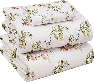 RUVANTI 100% Cotton Twin XL Sheet Sets, 3 Pieces, Soft & Breathable Percale Weave Bedding, Deep Pocket 16", Hotel Standard, Crisp Cool Feel, Durable, Perfect Size Floral Sheets, Floral Bliss