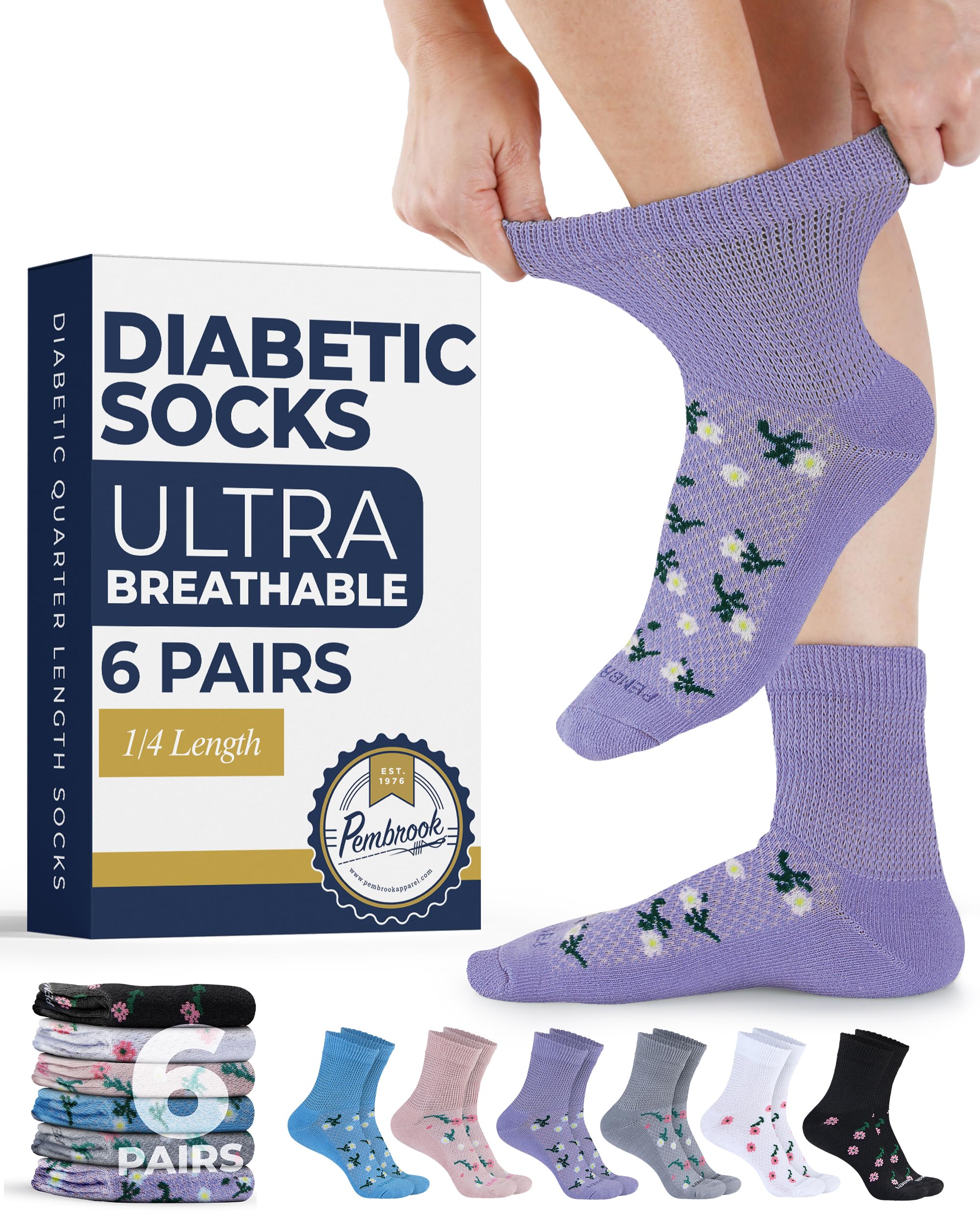 Pembrook Knit Diabetic Socks for Men and Women, Neuropathy Socks - 6 Pairs