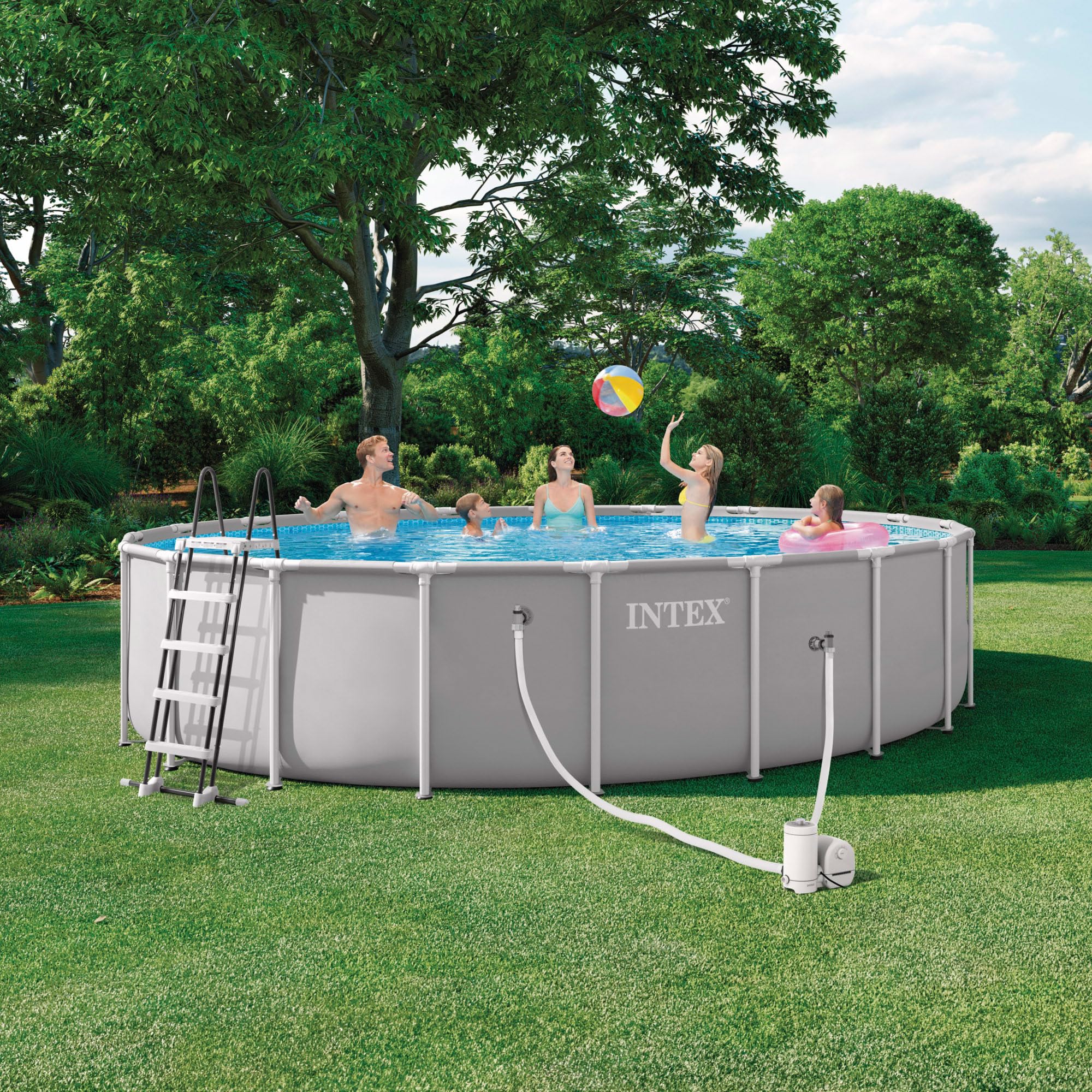 Intex 26756ND 6.1m x 1.32m Prism Frame Premium Pool Set (Includes Filter Pump, Safety Ladder, Ground Cloth, Pool Cover)