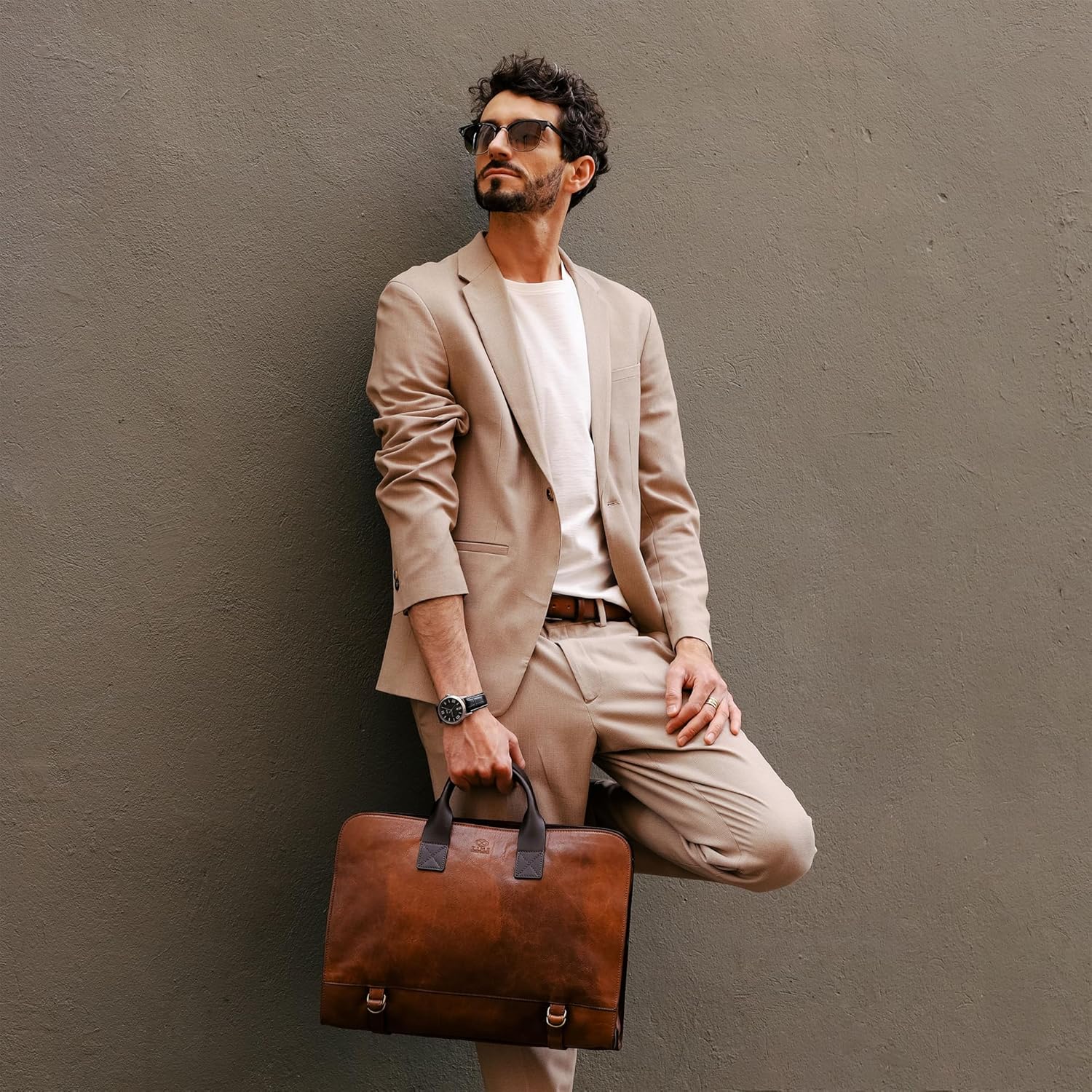 Time Resistance Leather Briefcase for Laptop Attache Case Messenger Bag for Men and Women - Image 3