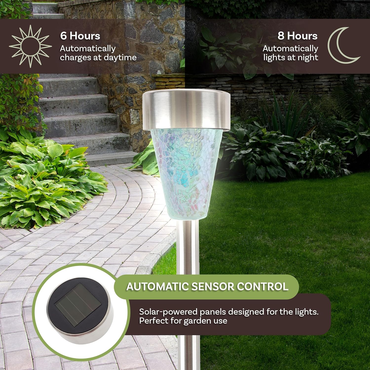 Solar Lights Outdoor Waterproof Garden Lights - 4-Pack LED Outdoor Lights - Mosaic Solar Pathway Lights - Outdoor Solar Lights for Yard, Patio, Driveway, or Landscape Lighting by Pure Garden (Silver)