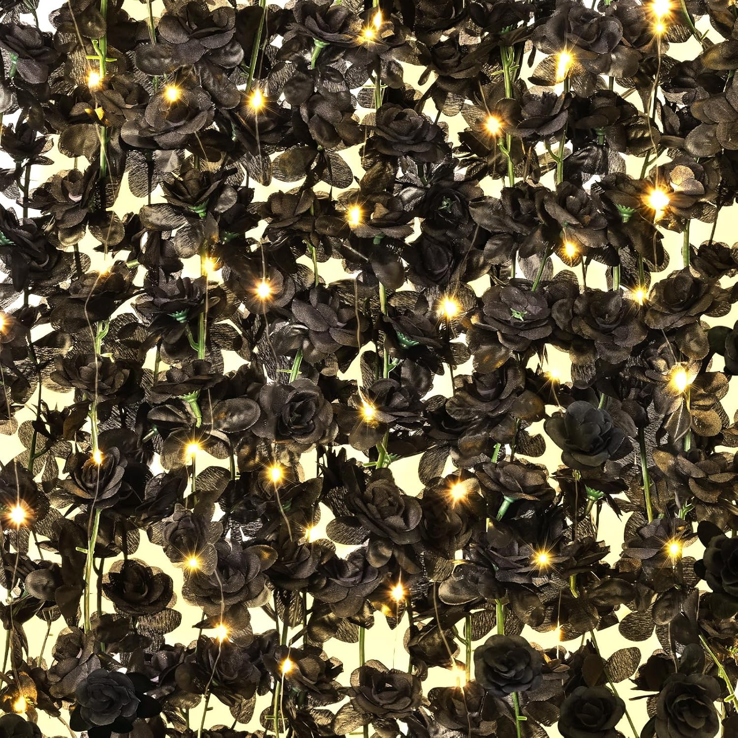 BLEUM CADE 5Pcs 41Ft Flower Garland Artificial Rose Vines with 32.8Ft String Lights, Cute Fake Hanging Flower Vines Floral Garland Decorations for Halloween Wedding Party Room Decor Aesthetic Black With Lights 5 Pcs