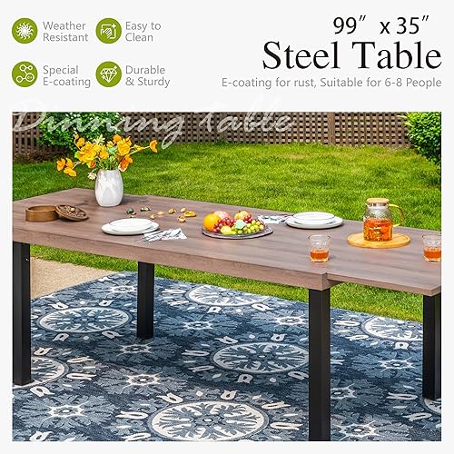 Miniatura 9 de Sophia &amp; William Mesa de patio de metal de 42 pulgadas, mesa de comedor cuadrada de listones de acero para exteriores con agujero ajustable de 1.57