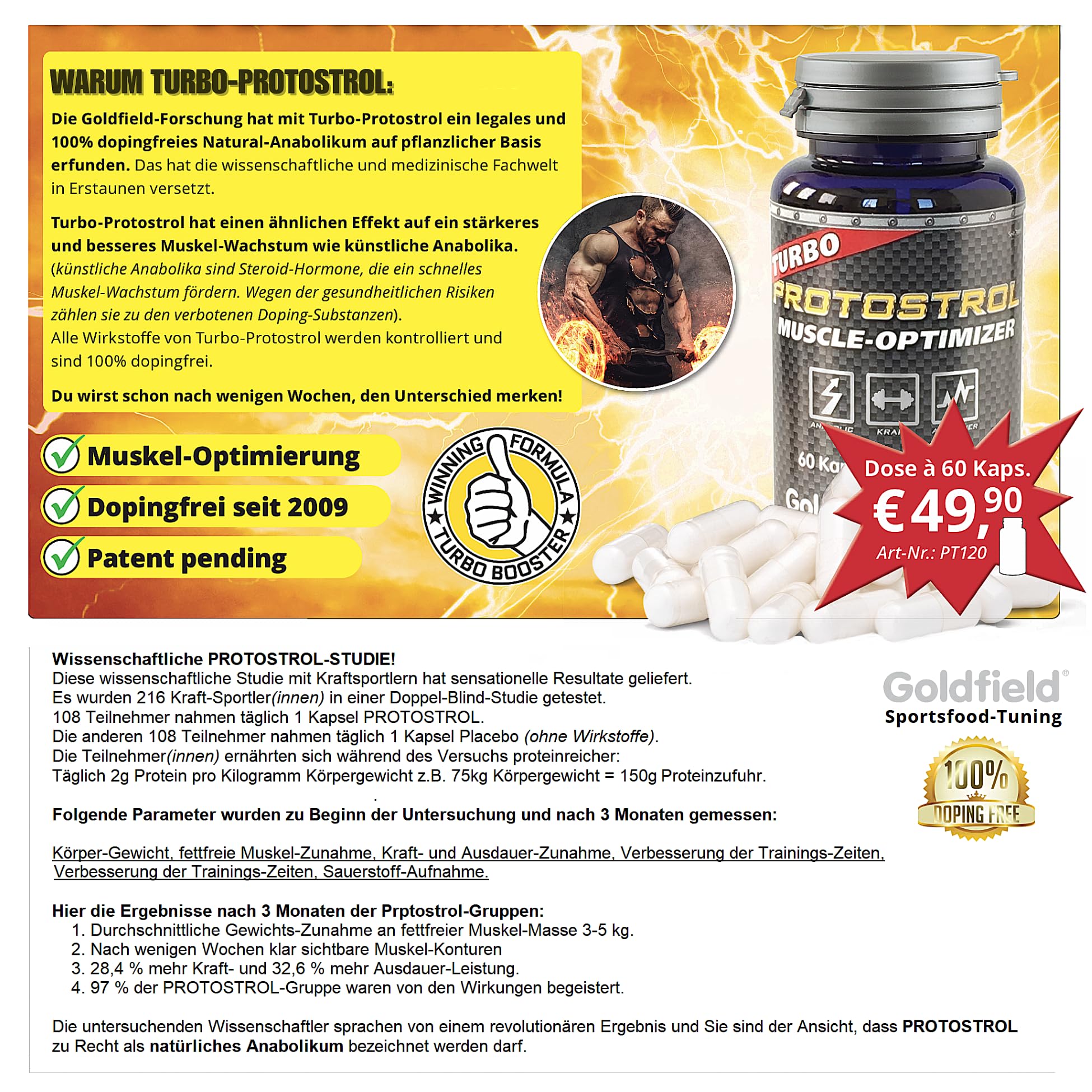NEU! Goldfield Protostrol | Natural Anabolika | Muskelaufbau Kapseln aus pantentiertem Phenacrosinol ™Komplex | Potenz Ashwagandha | Calisthenics - Fitness & Testo Booster | 60 Kapseln