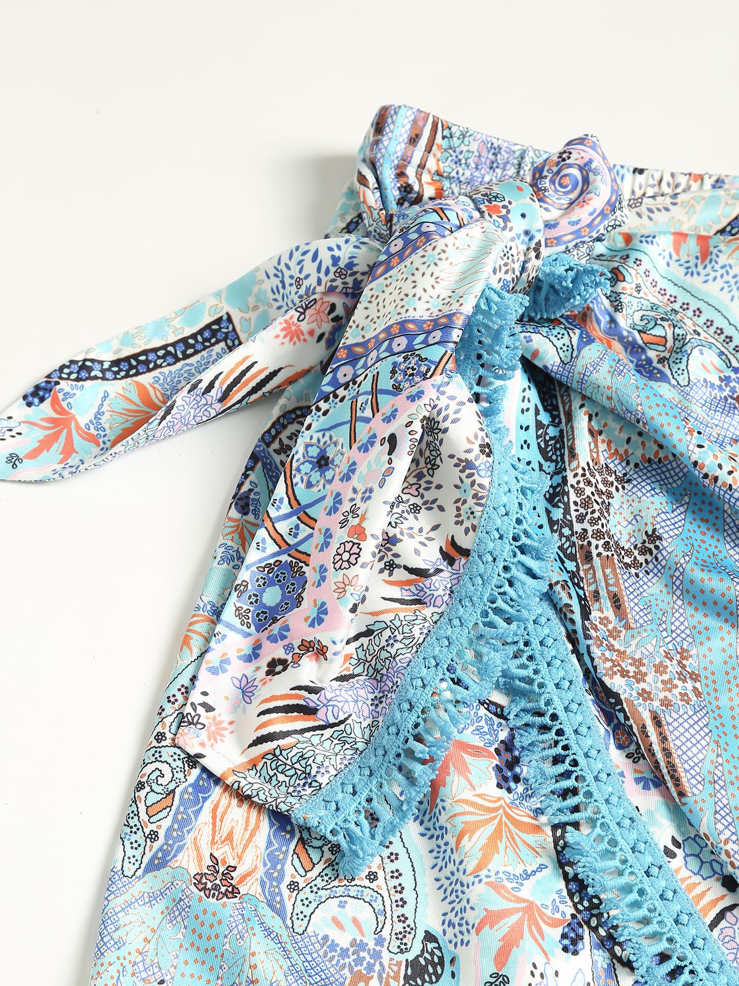 ZAFUL Falda con abertura para mujer, con estampado bohemio, corbata lateral, falda cruzada con borla, minifalda informal para la playa