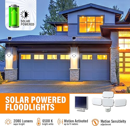 Miniatura 2 de Bell+Howell Bionic Floodlight Pro - Luces solares blancas con sensor de movimiento para exteriores, luces LED para exteriores, luz giratoria, 108