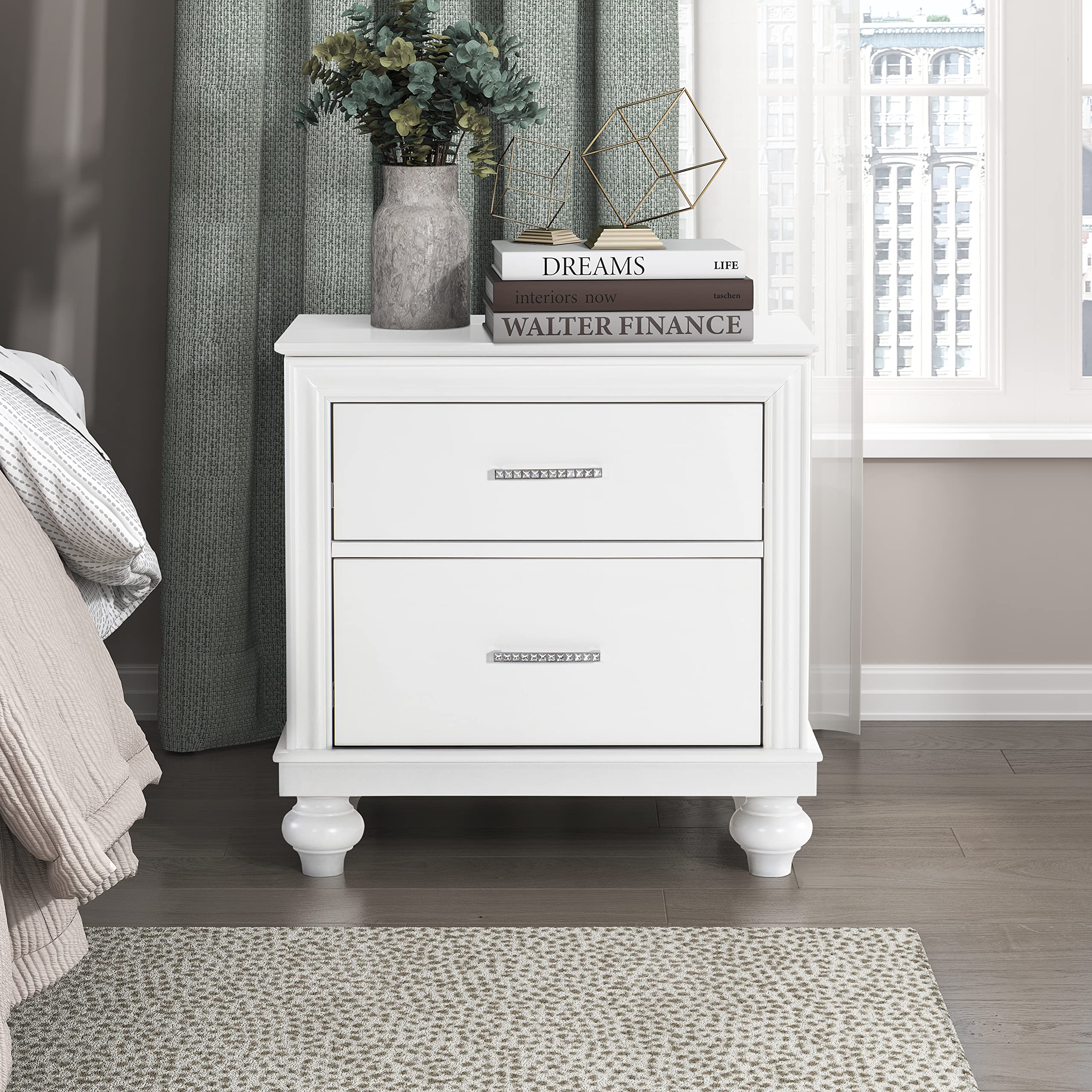 LEXICONCagnat 2-Drawer Side Table Nightstand, White