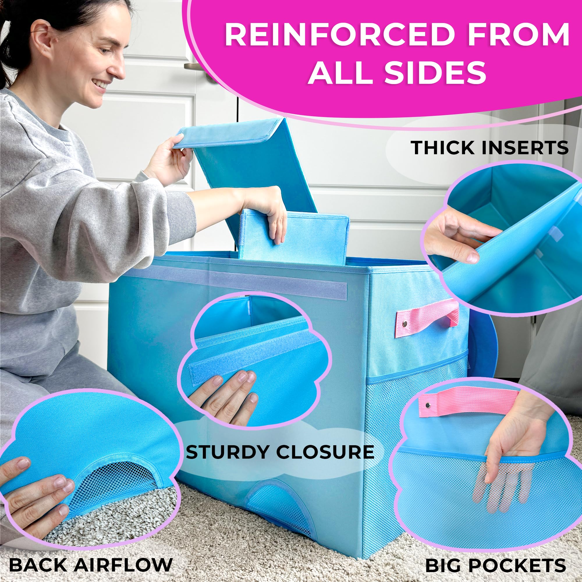 QUOKKA Katabird Toy Storage Box for Boys and Girls - Organizador de juguetes para niños (16 x 12 x 8 cm, plegable, asas, tapa abatible), diseño plegable (Elefante, Grande)