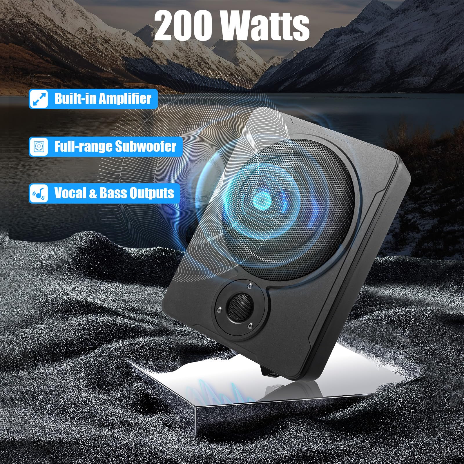 DIITGGE 8 Inch 300W Car Slim Powered Subwoofer Audio Subwoofer Powered Bass Amplifier Slim Enclosure Sub Kit for Car Truck Jeep Audio, 8 in