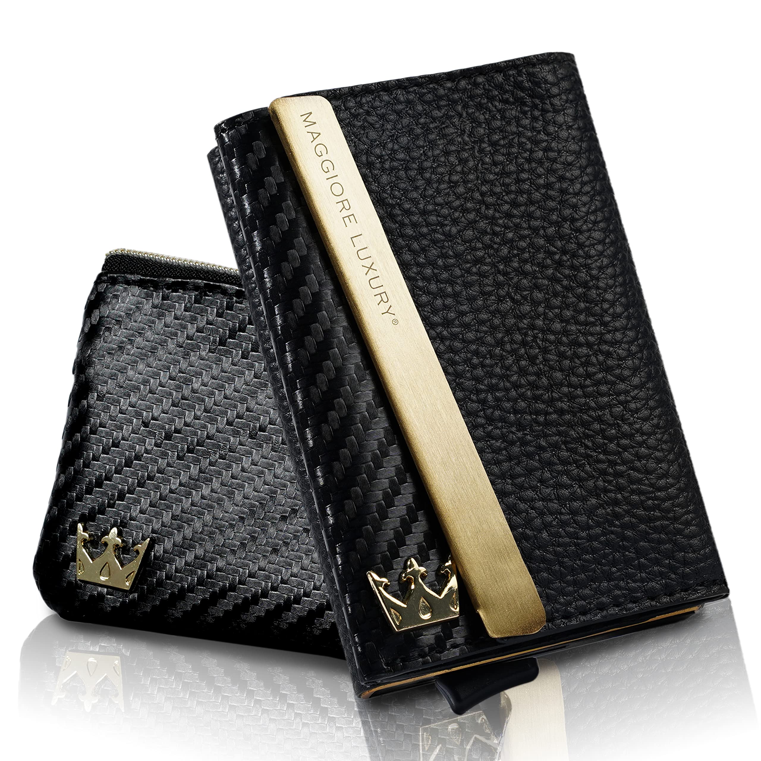 MAGGIORE LUXURY Portafogli Portacarte Slim Vera Pelle Per Uomo e Donna Protezione Rfid Anticlonazione Qualità Italia Gold Purse Omaggio Gold Wallet Milano