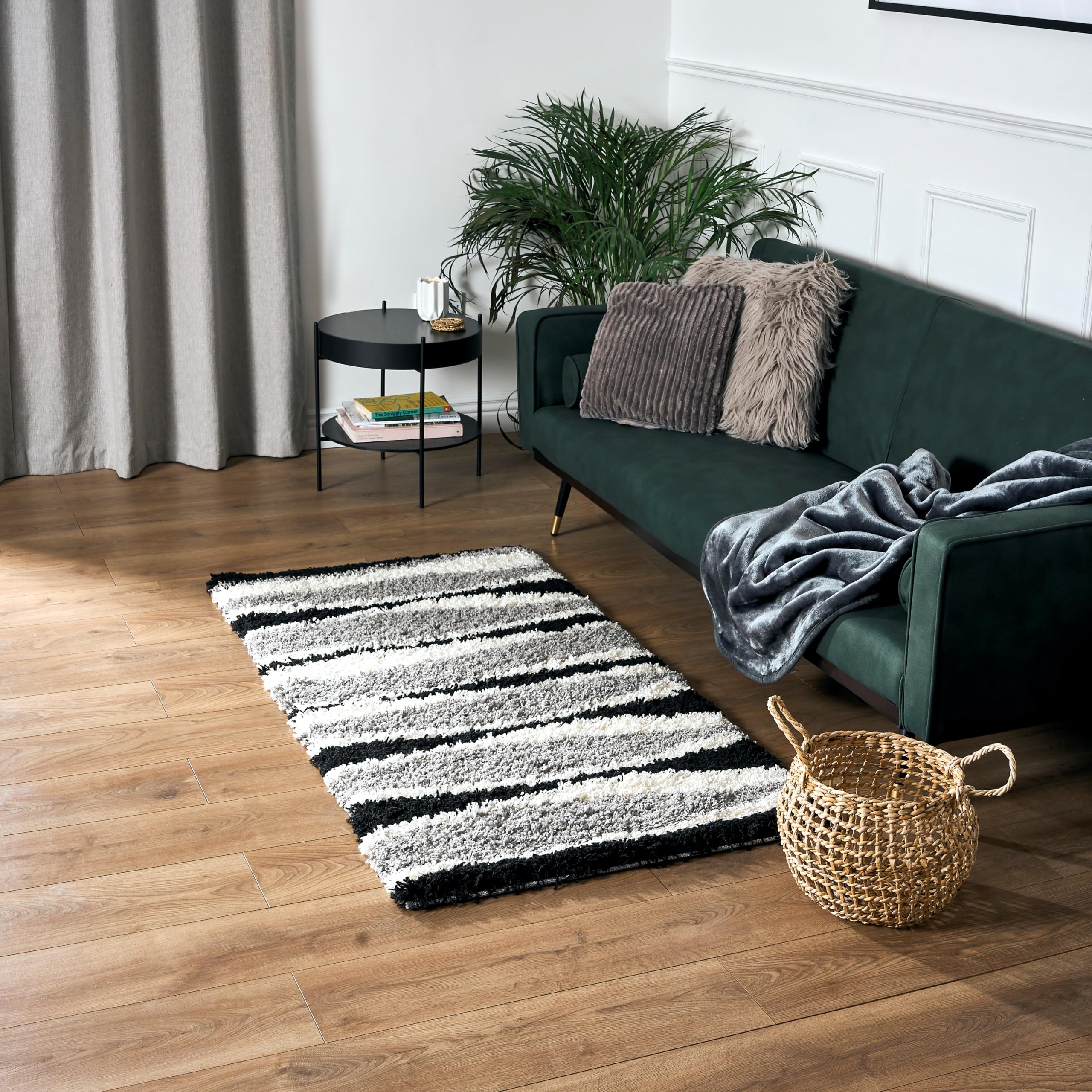 Bravich Wav Black and Grey Wave Shaggy Rug, 5cm Pile, 120 x 170 cm โ image 1