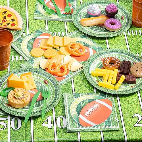 Miniatura 7 de JOYIN Paquete de 74 piezas de suministros para fiesta de fútbol americano, 18 tazas temáticas de fútbol, 18 platos, 36 servilletas y 2 manteles para