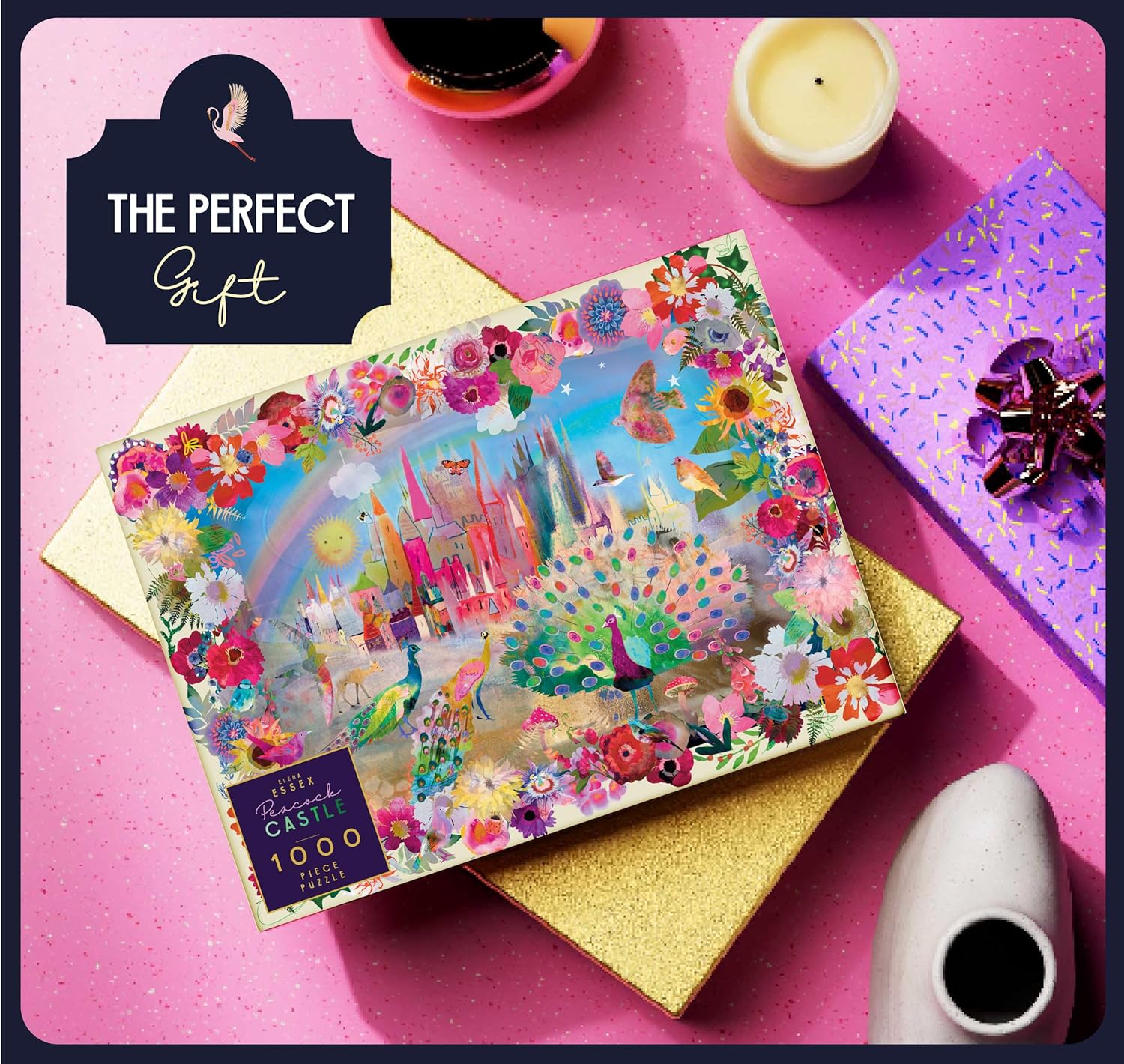 Elena Essex Jigsaw Puzzles 1000 Pieces - Peacock Castle, Puzzles for Adults 1000 Pieces, 1000 Piece Puzzle, Colorful Cool Dream Art Magical Puzzle, Size 28x20 inches