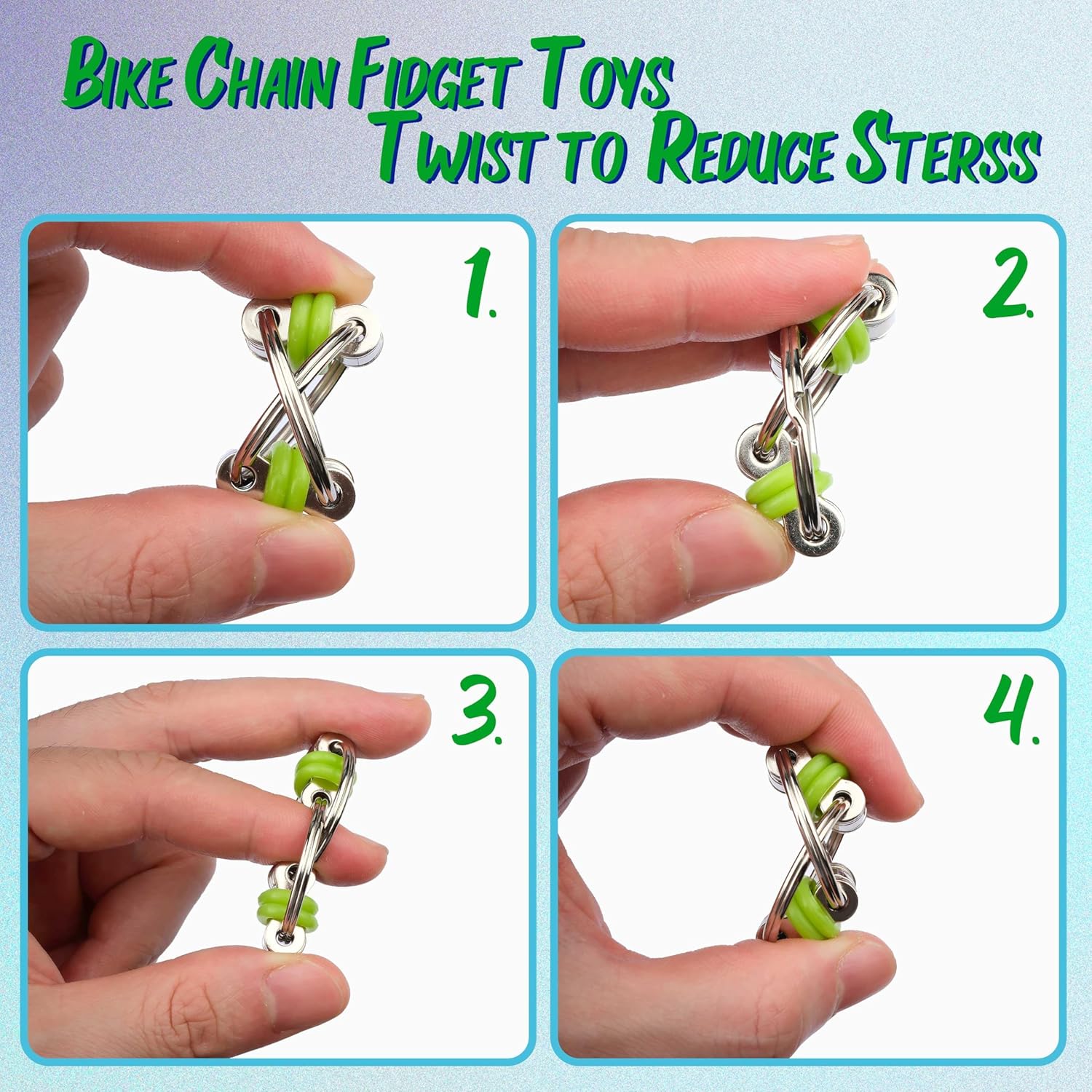 Sensory Fidget Toy 10 Set All Green Roller Bike Chain Fidget Spinner and Marble Fidget Stress Pea Pod Stress Relief Tools, Spiky Sensory Finger Ring for Kids and Adults with Attention Disorder