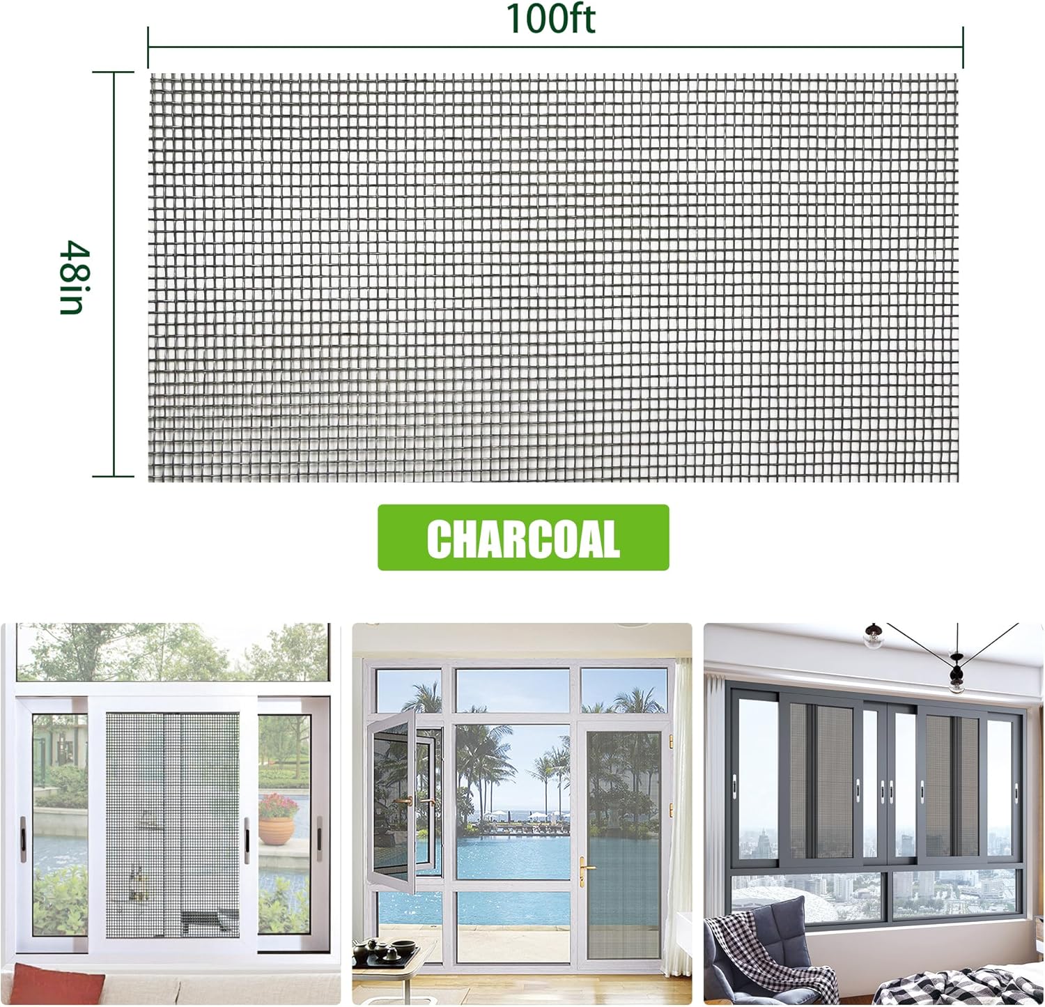 48in x 100ft Window Screen and Screen Door Mesh .Fiberglass Screen Doors for Patio and Window .for DIY Repair Or Reinstallation of Screens and Doors Black