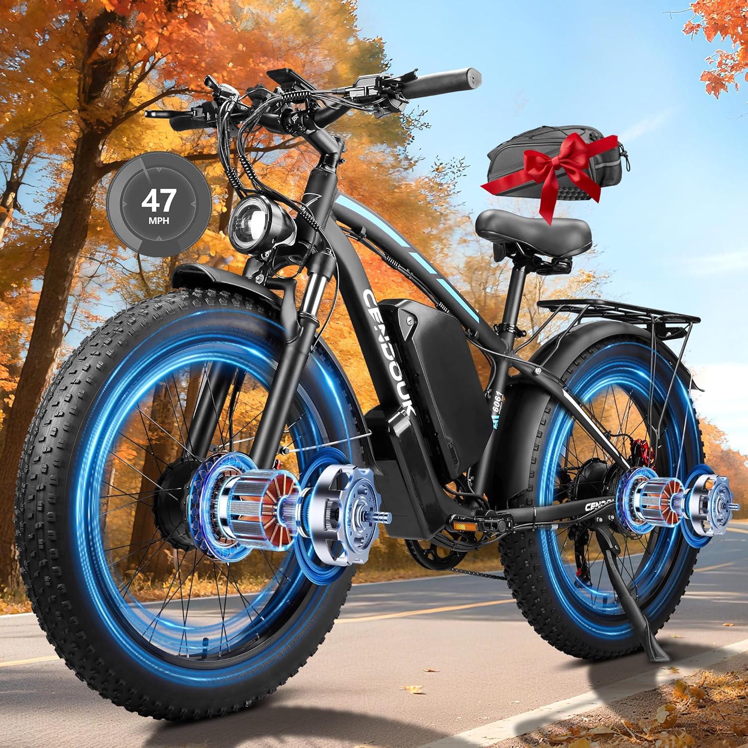 Peak 8000W Dual Motor Ebike Electric Bike for Adults 58V Max Output 36AH Battery 40-47MPH with Hydraulic Disc 105 Miles Range Fat Tire 24 Inch Electric Bicycles for All Terrain