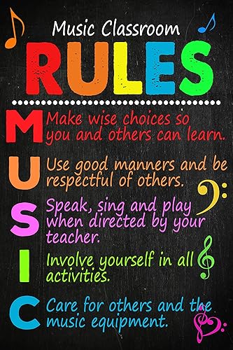 Minitowz Pósteres de reglas de aula de música para elementos, tablón de anuncios, decoración de educación musical, decoración de escuela primaria,