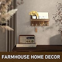 Vista 3 de Rebee Vision Soporte de Pared para Llaves de Madera de Acacia – Soporte para Llaves Estilo Granja para Pared y Organizador de Correo con Estante