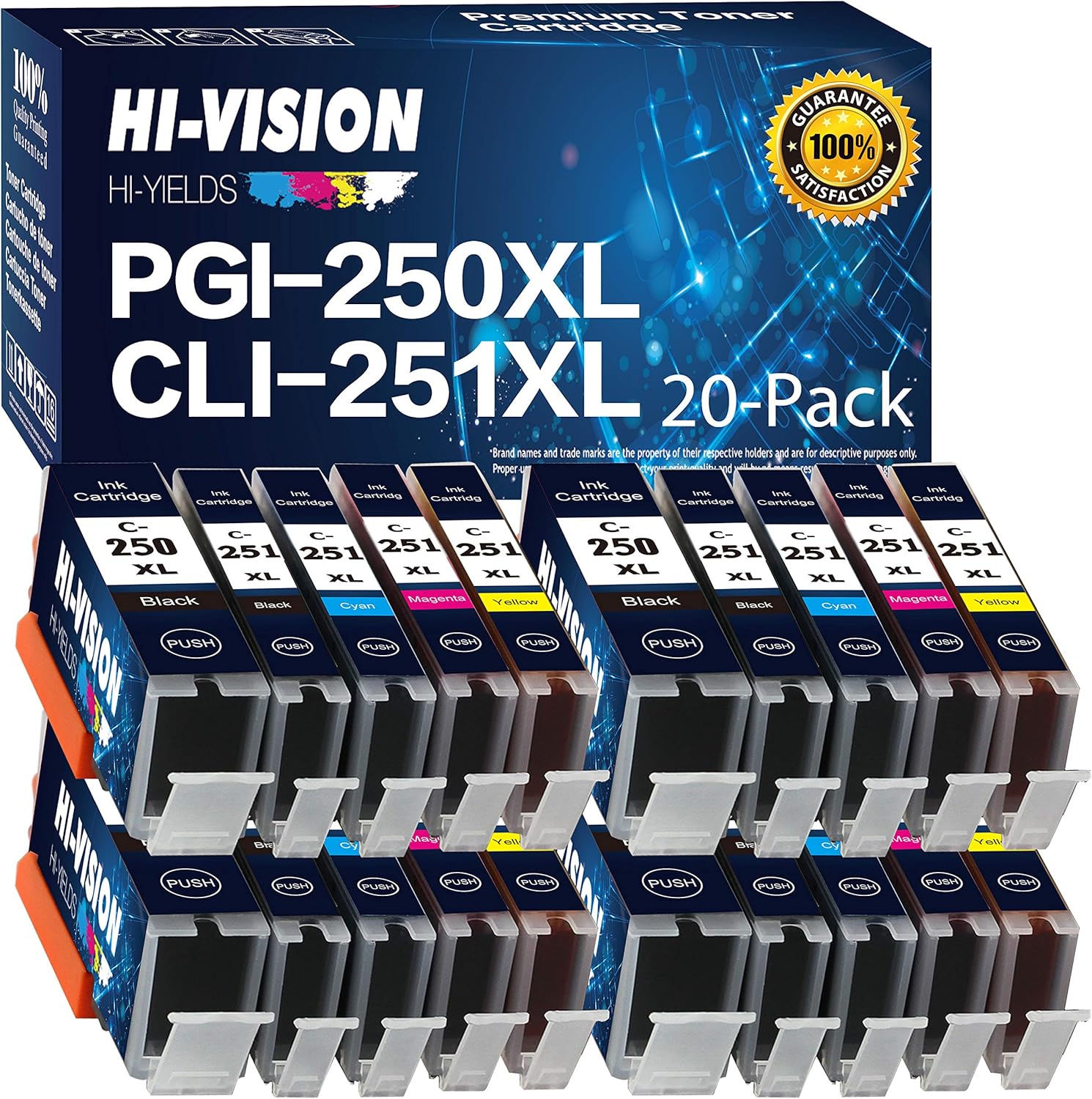 HI-VISION HI-YIELDS (4-Set Compatible PGI250+CLI251 Pigment Ink Cartridge Replacement for PIXMA MX722 MG6620 Printers (4 Large Black, 4 Small Black, 4 Cyan, 4 Magenta, 4 Yellow)
